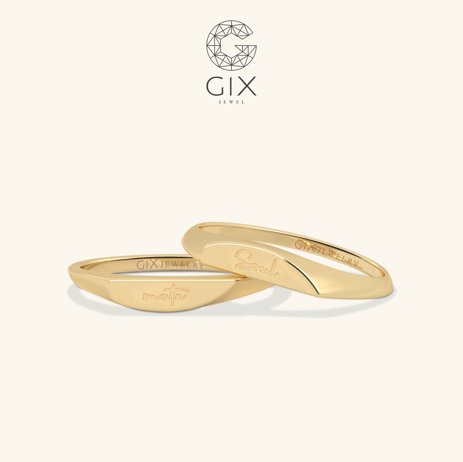 Nhẫn cưới thiết kế signet ring vàng 18k độc đáo khắc chữ lên nhẫn