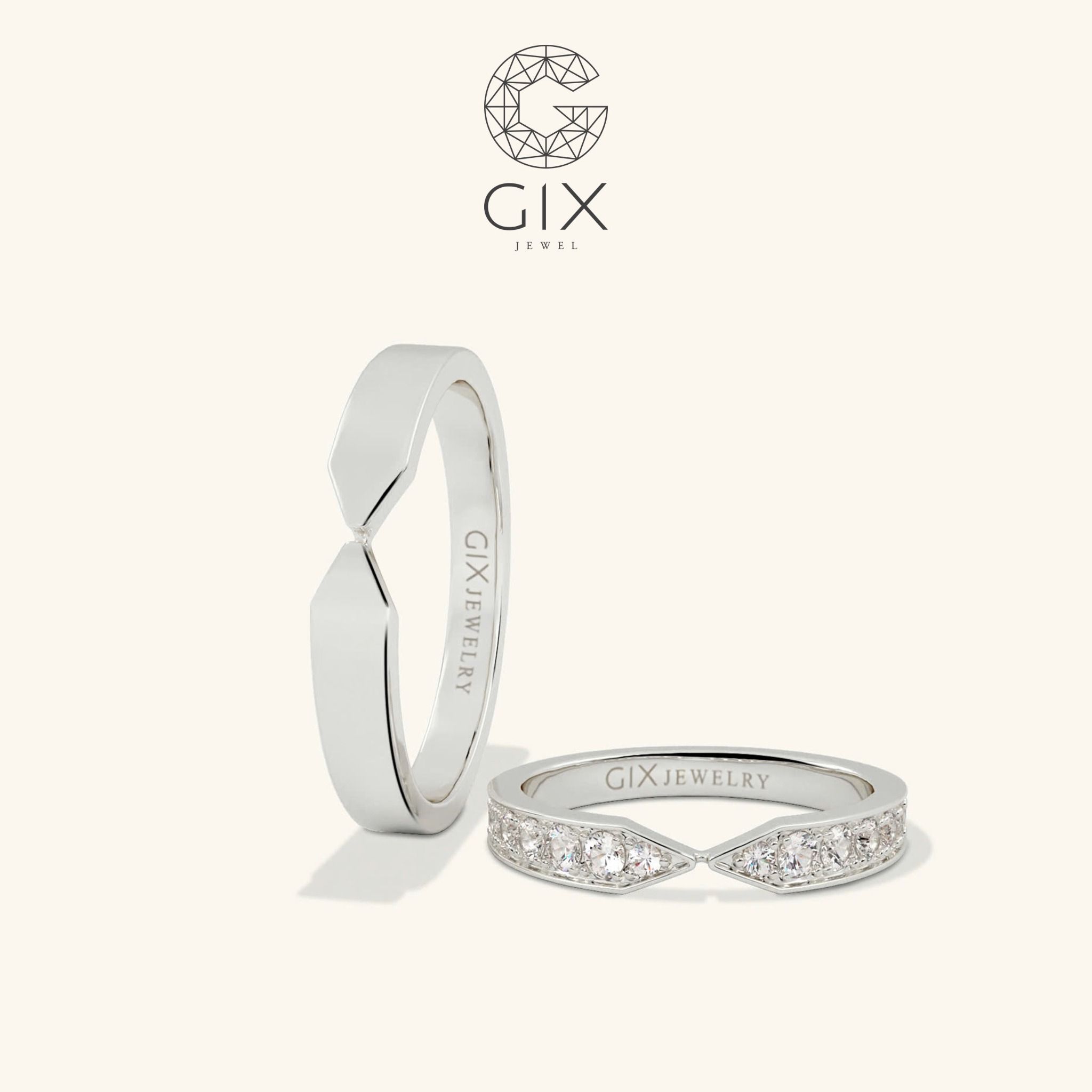 Nhẫn cưới gắn kim cương bạch kim thiết kế vô cực đẹp Diamond full hạt Gix Jewelry