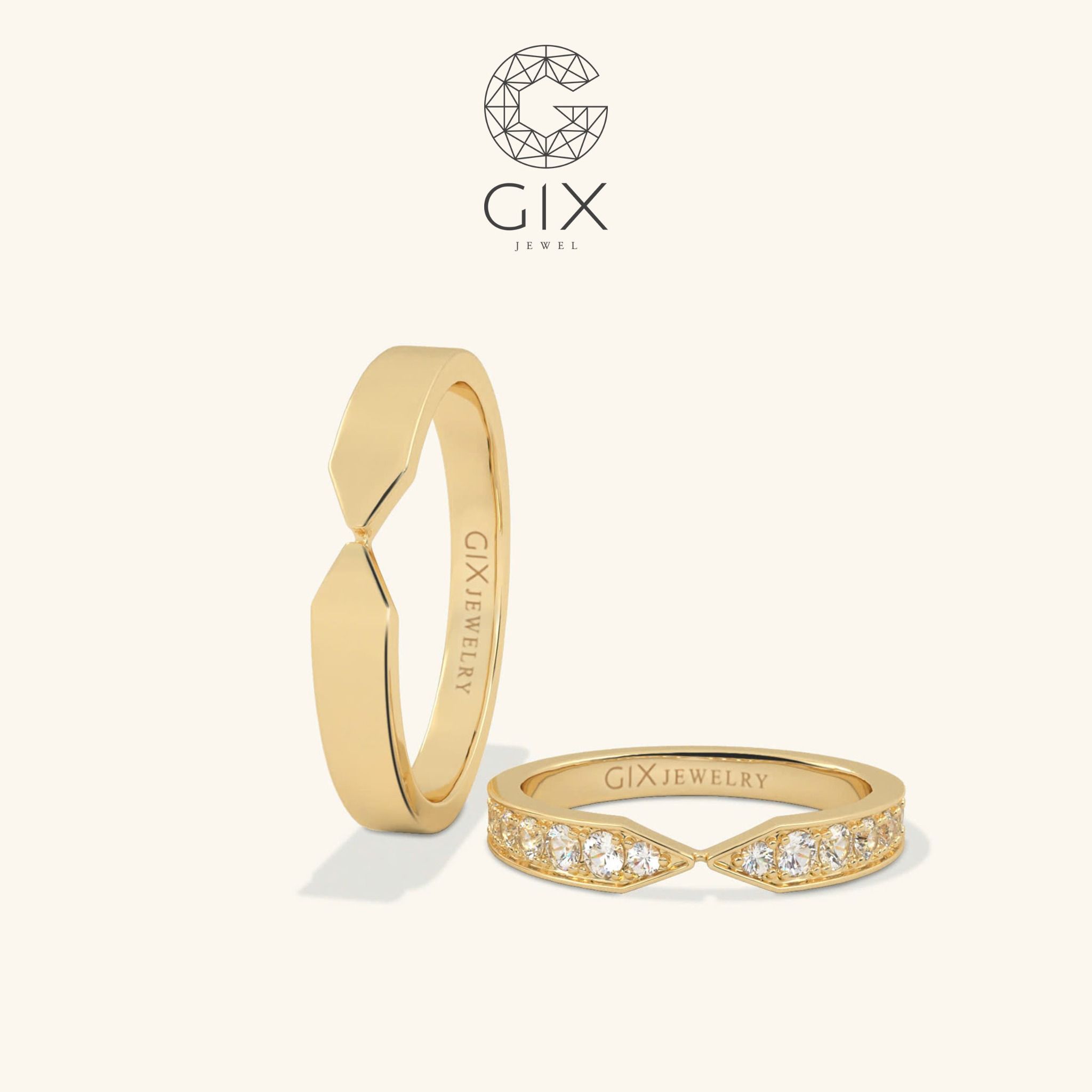 Nhẫn cưới gắn kim cương bạch kim thiết kế vô cực đẹp Diamond full hạt Gix Jewelry