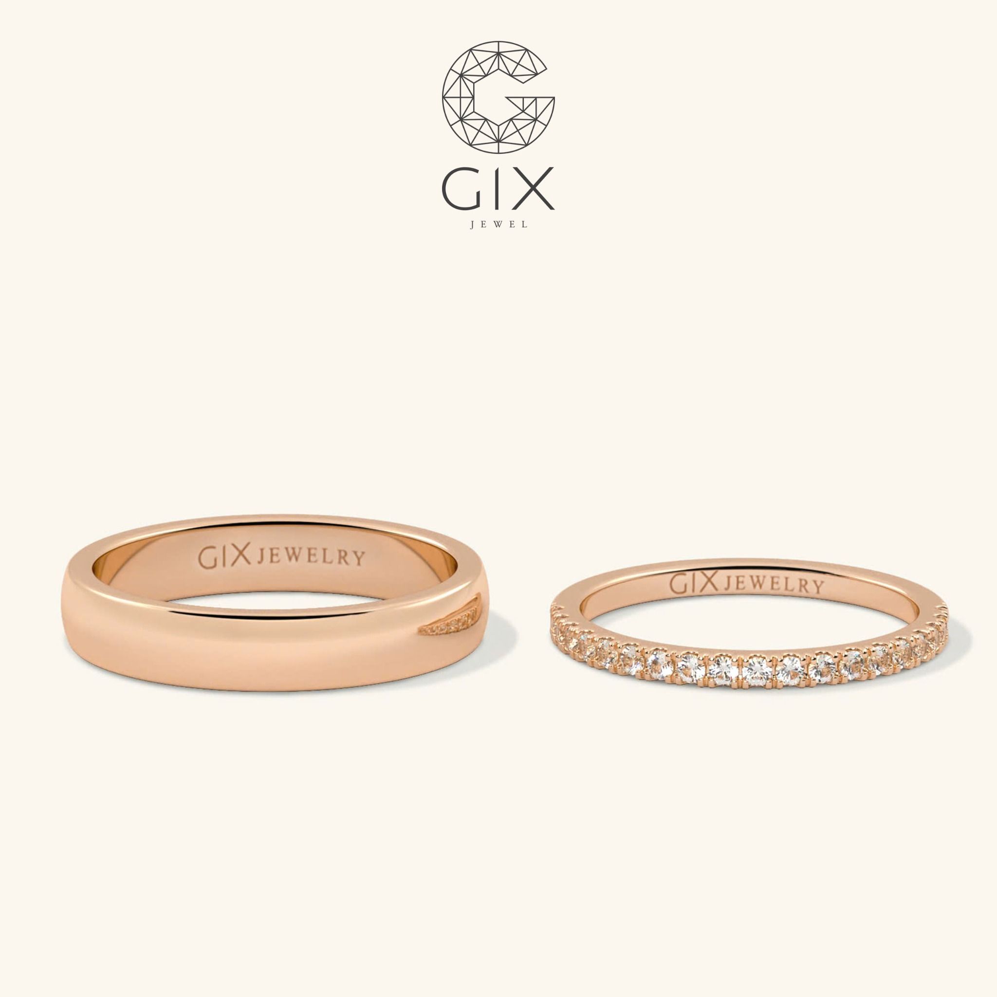 Nhẫn Cưới Vàng 14K Đơn Giản Đẹp Đính Kim Cương Gix - GCR25050022