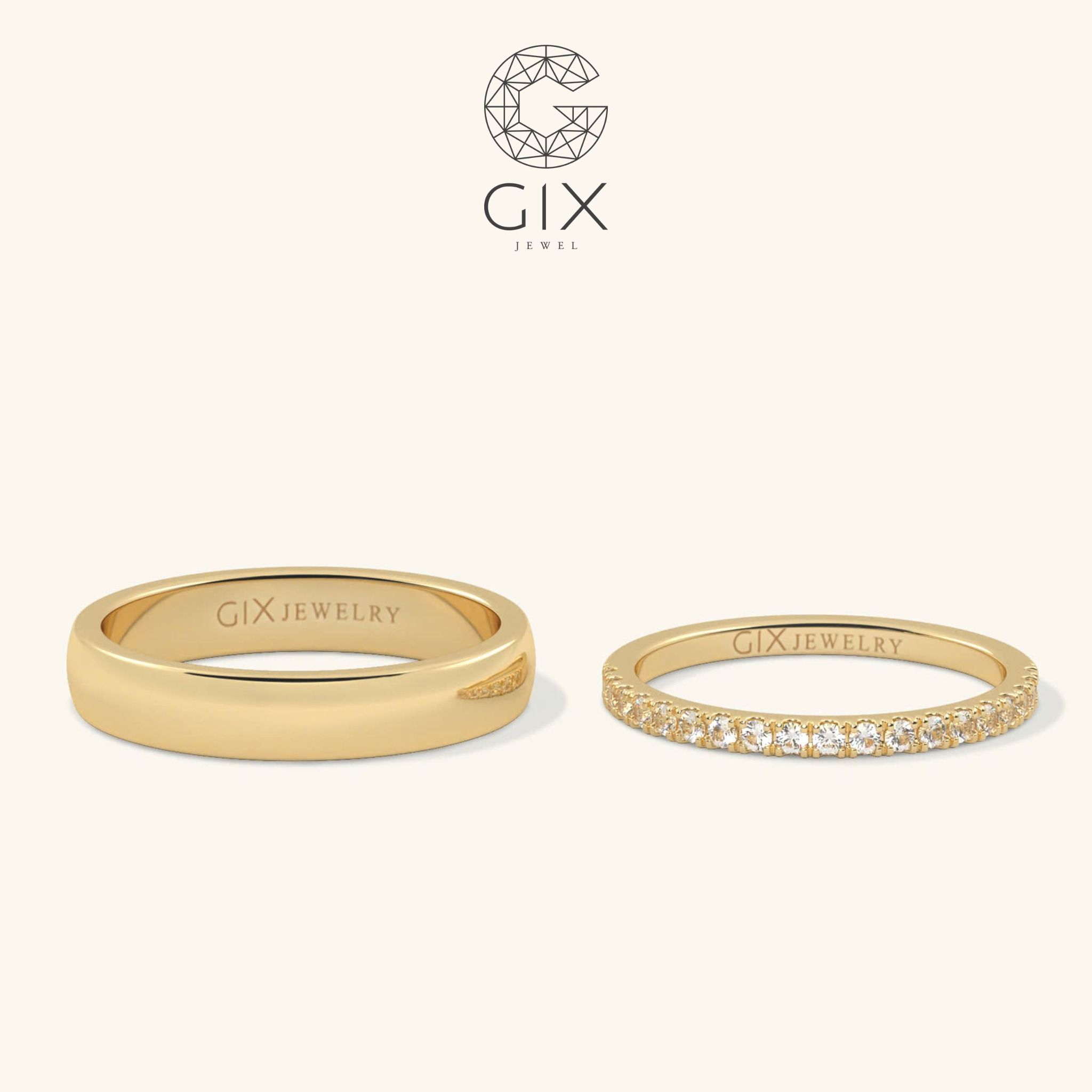Nhẫn Cưới Vàng 14K Đơn Giản Đẹp Đính Kim Cương Gix - GCR25050022