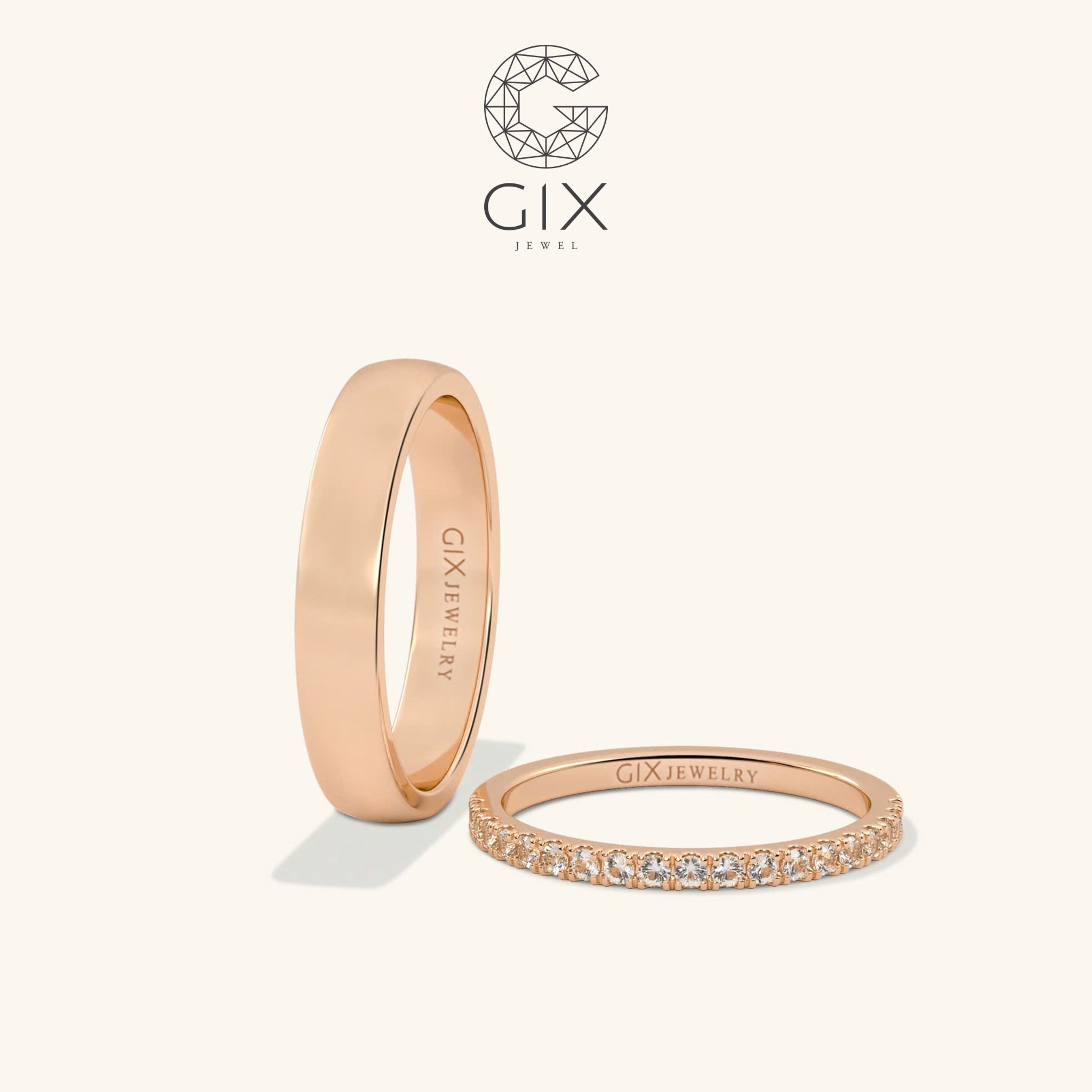 Nhẫn Cưới Vàng 14K Đơn Giản Đẹp Đính Kim Cương Gix - GCR25050022