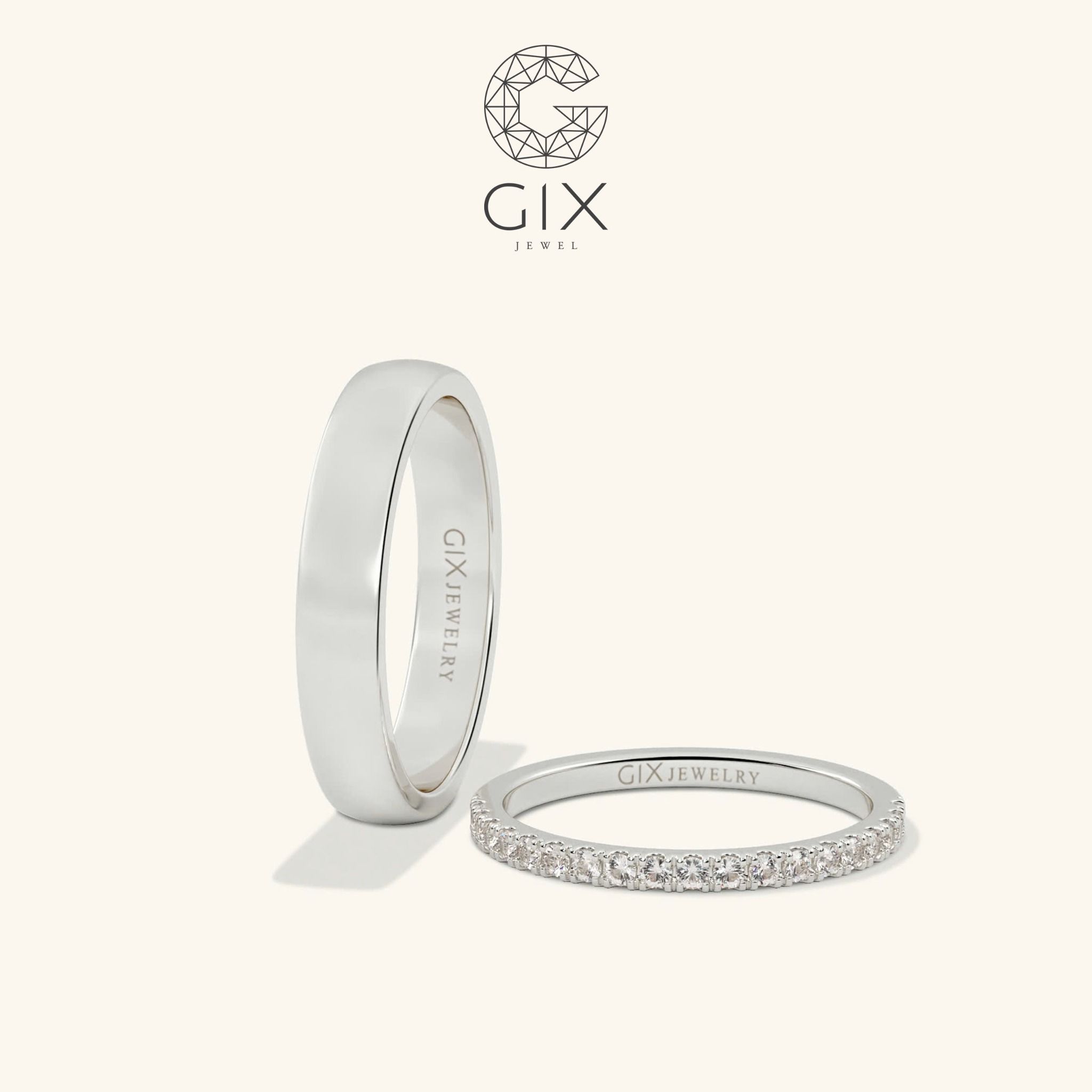 Nhẫn Cưới Vàng 14K Đơn Giản Đẹp Đính Kim Cương Gix - GCR25050022