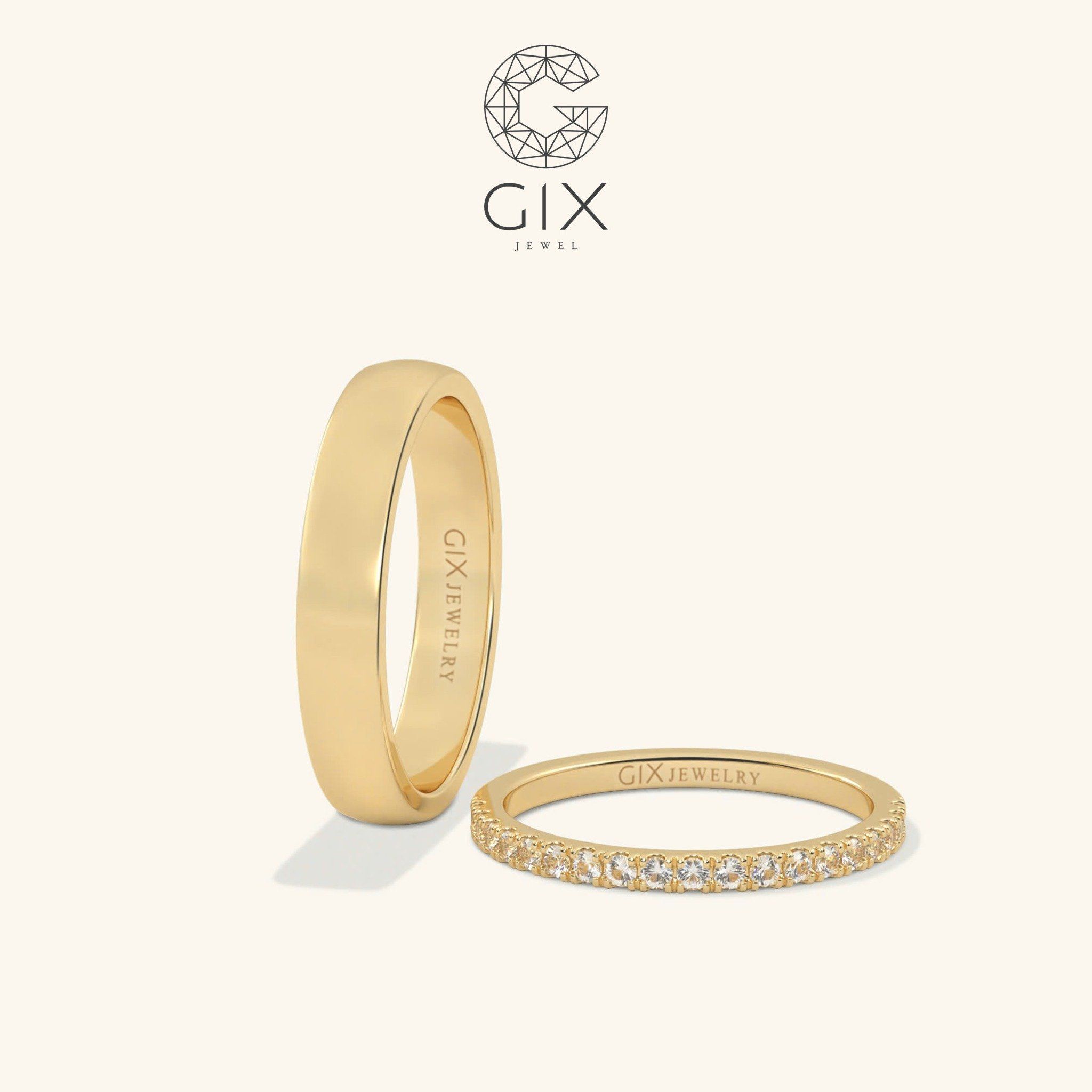 Nhẫn Cưới Vàng 14K Đơn Giản Đẹp Đính Kim Cương Gix - GCR25050022