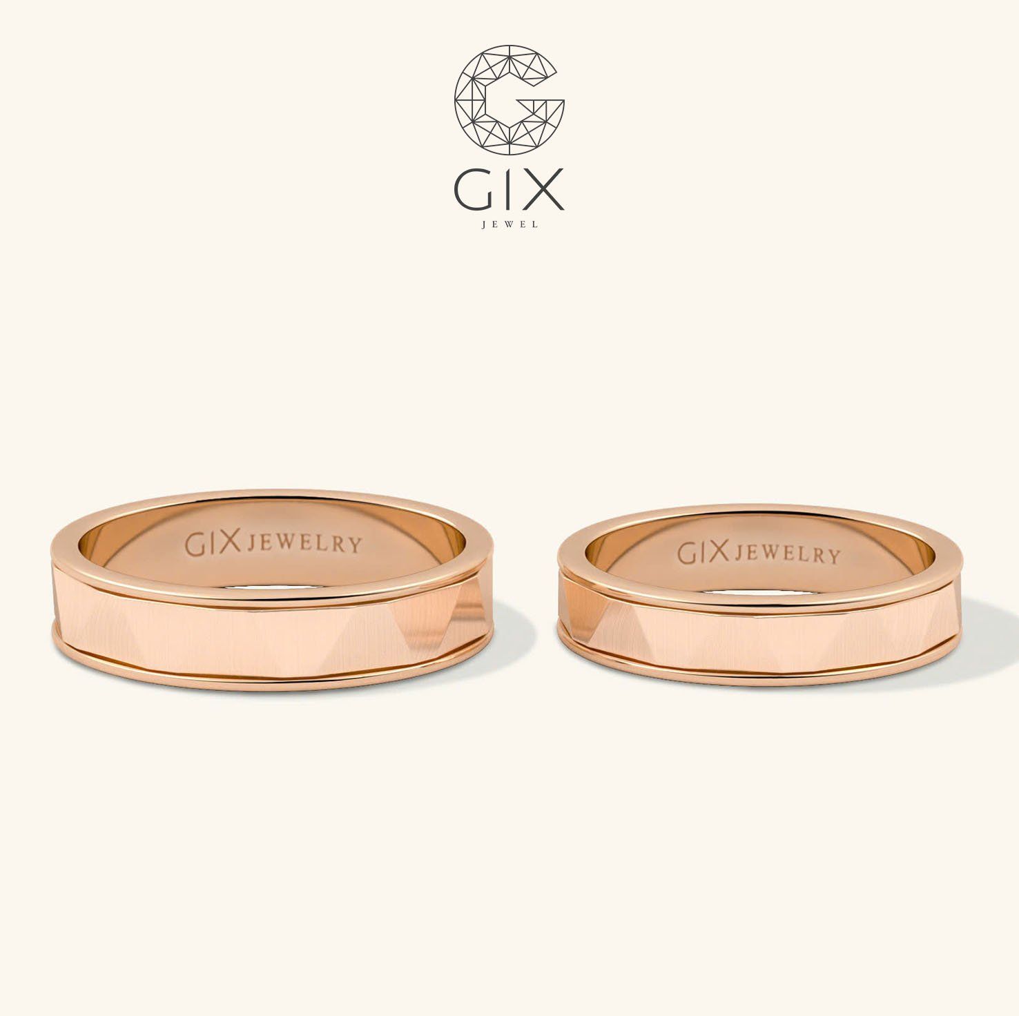 Cặp nhẫn cưới vàng 10k trơn khắc hoa văn đẹp Gix Jewel - GCR25050077