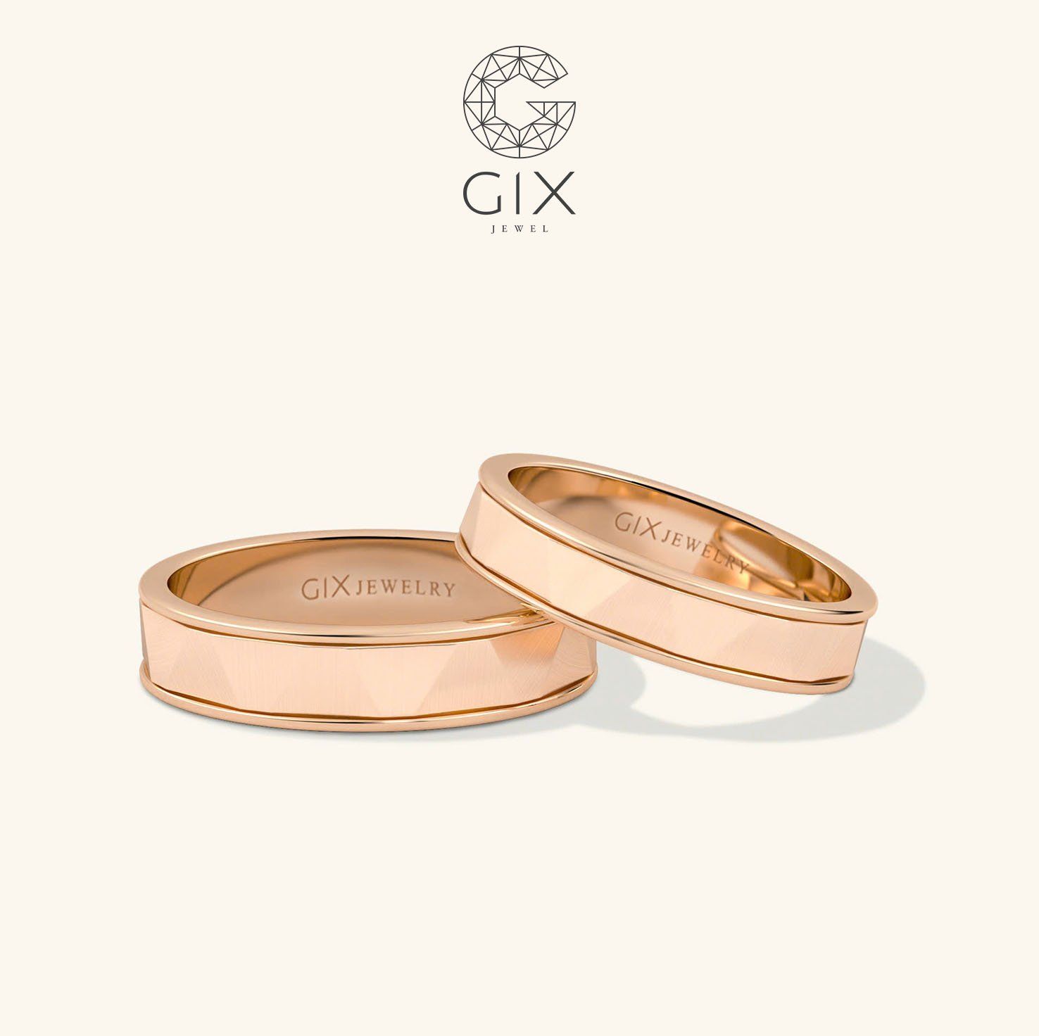 Nhẫn cưới vàng 610 trơn khắc hoa văn đẹp lạ Gix Jewel - GCR25050077