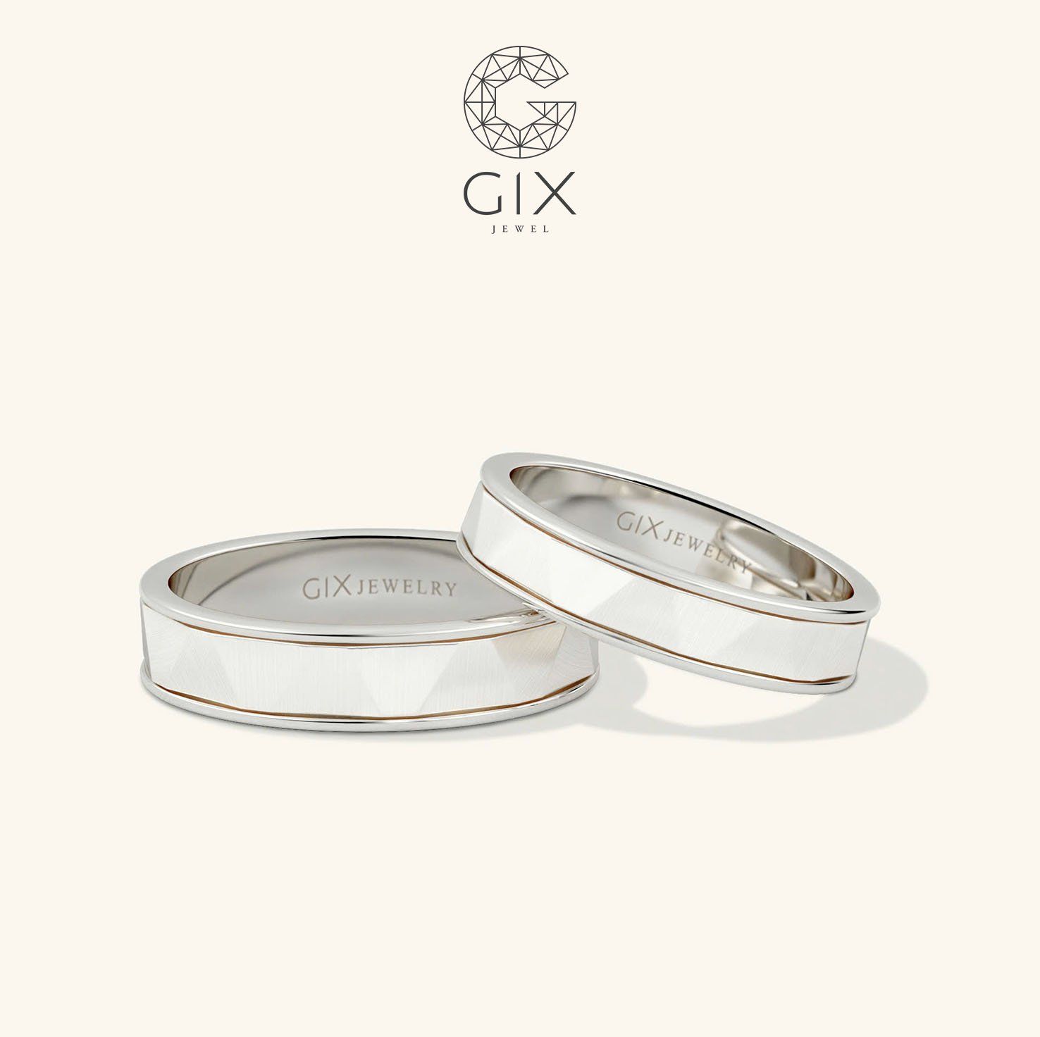Cặp nhẫn cưới vàng 10k trơn khắc hoa văn đẹp Gix Jewel - GCR25050077
