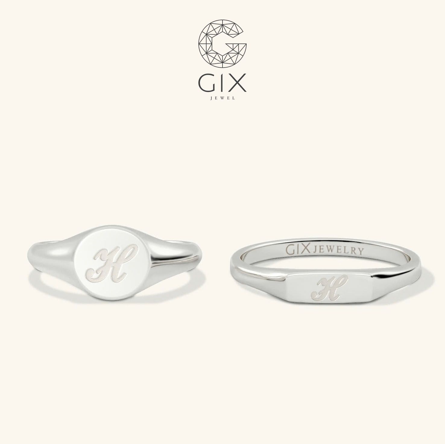 Nhẫn cưới vàng 10k signet ring khắc chữ Gixjewel - GCR25050084