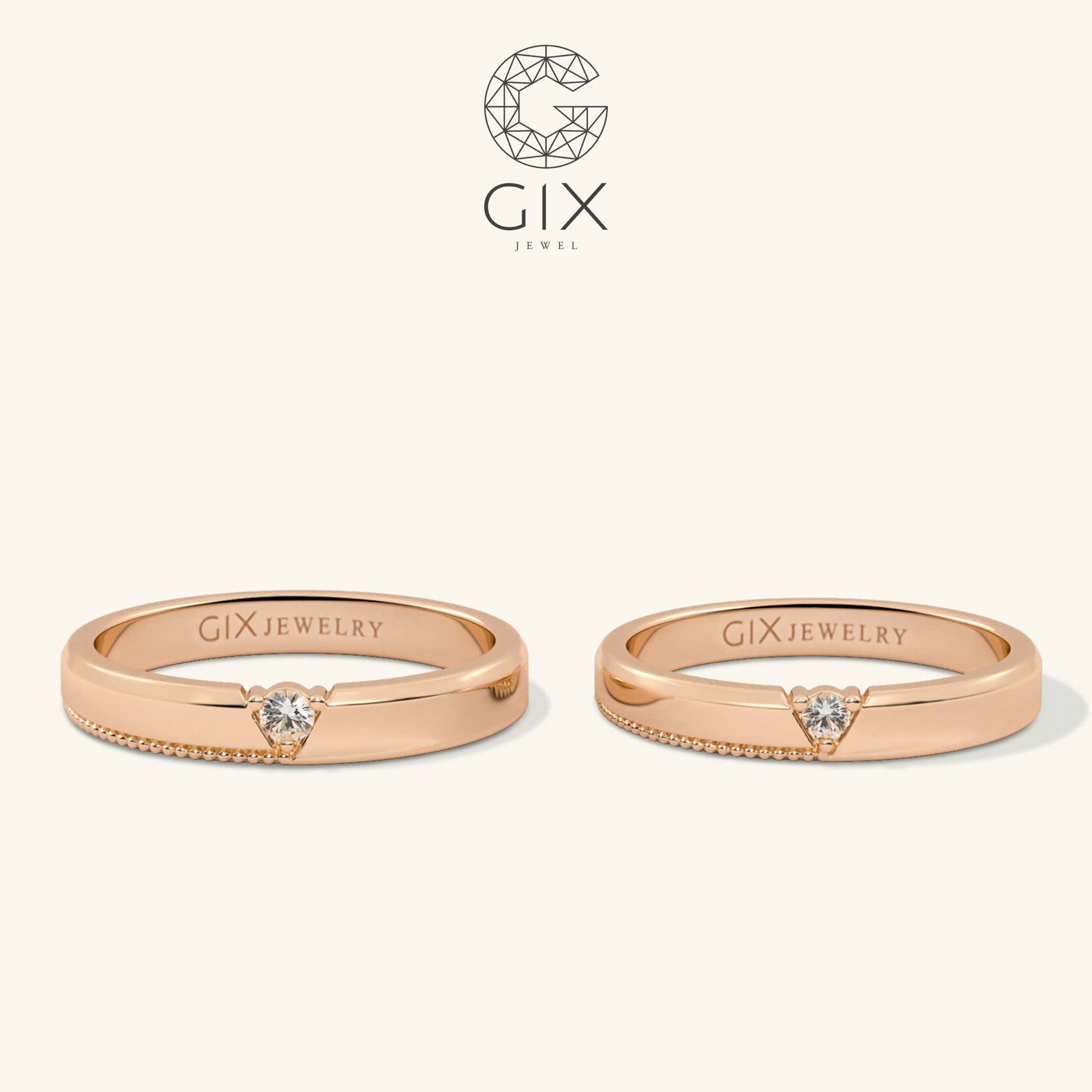Nhẫn Cưới Đẹp Vàng 18k Đính Kim Cương Gix - GCR25050012