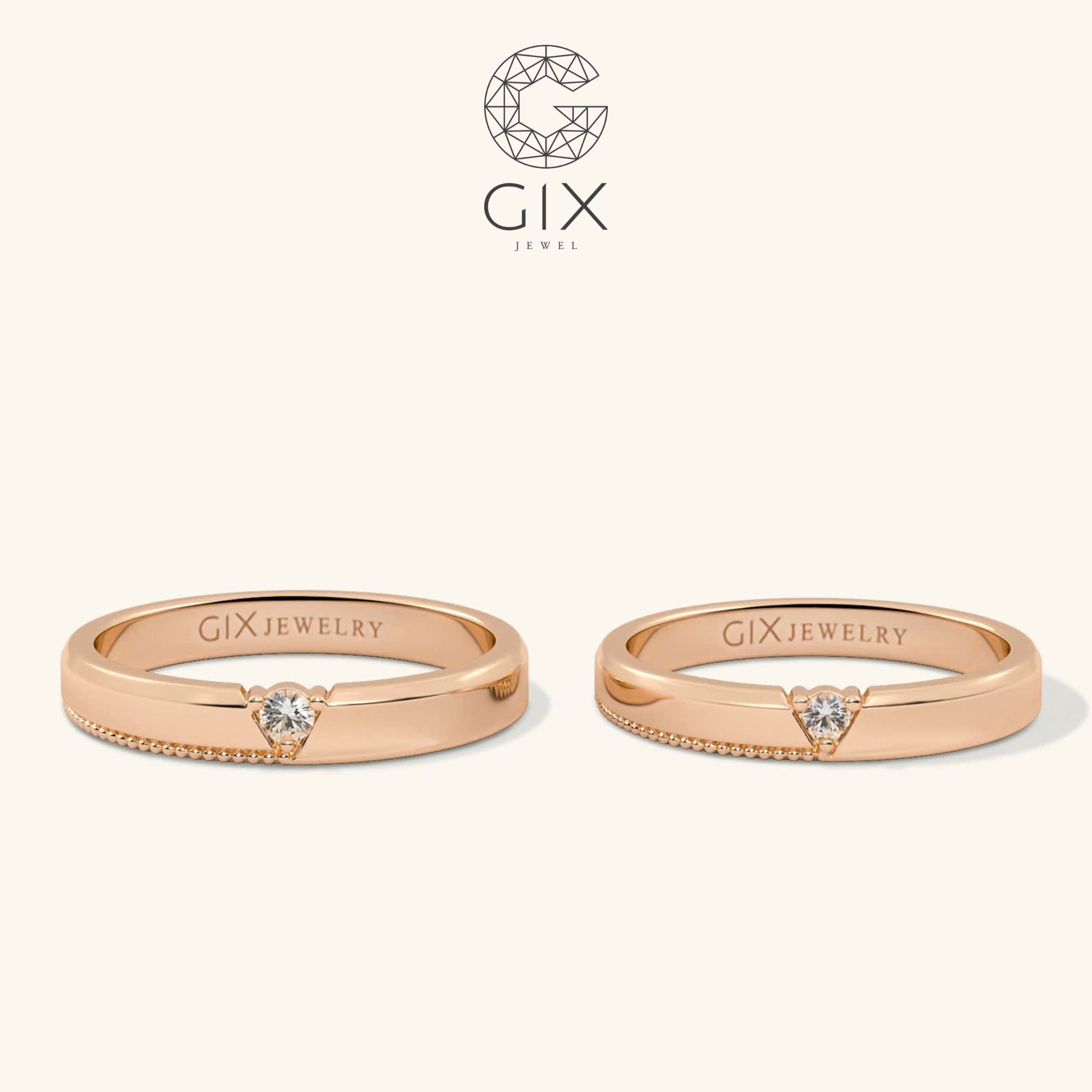 Nhẫn cưới đẹp vàng 18k kiểu thời trang đính kim cương sang trọng tặng cưới GixJewel