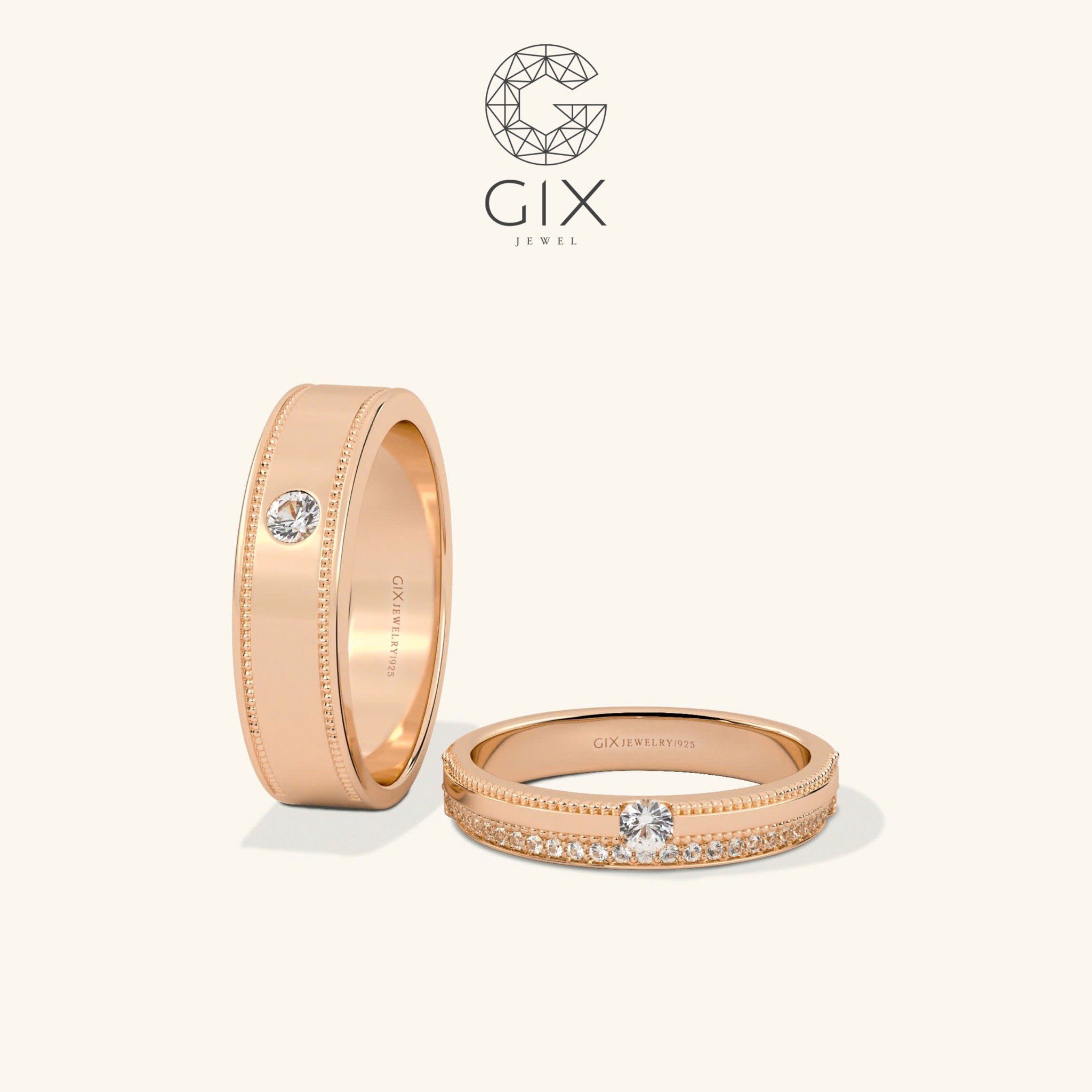 Nhẫn cưới vàng 18k đẹp đính kim cương Gix Jewel- GCR25050096