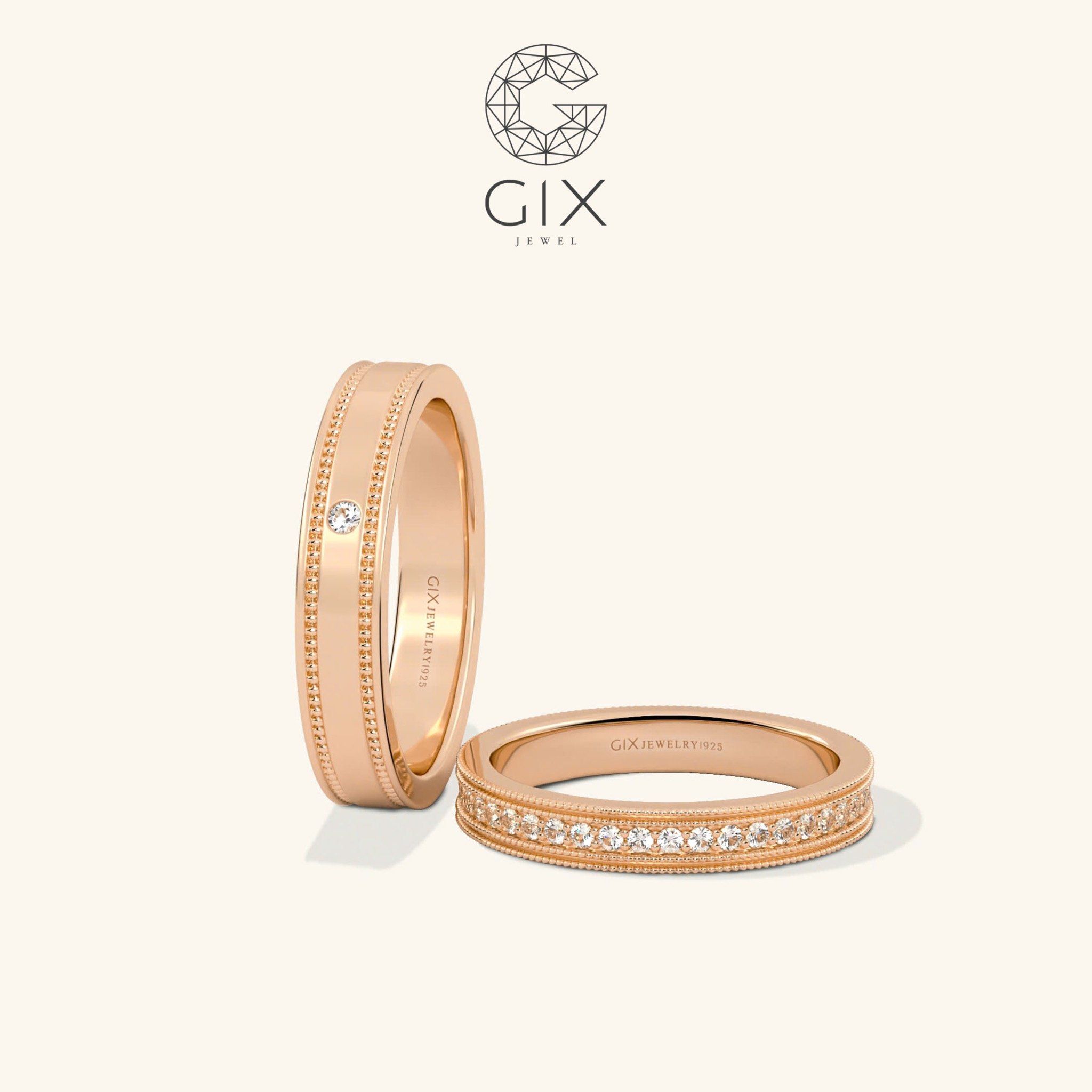Nhẫn cưới vàng 610 đính kim cương tấm Gix Jewel - GCR25050097