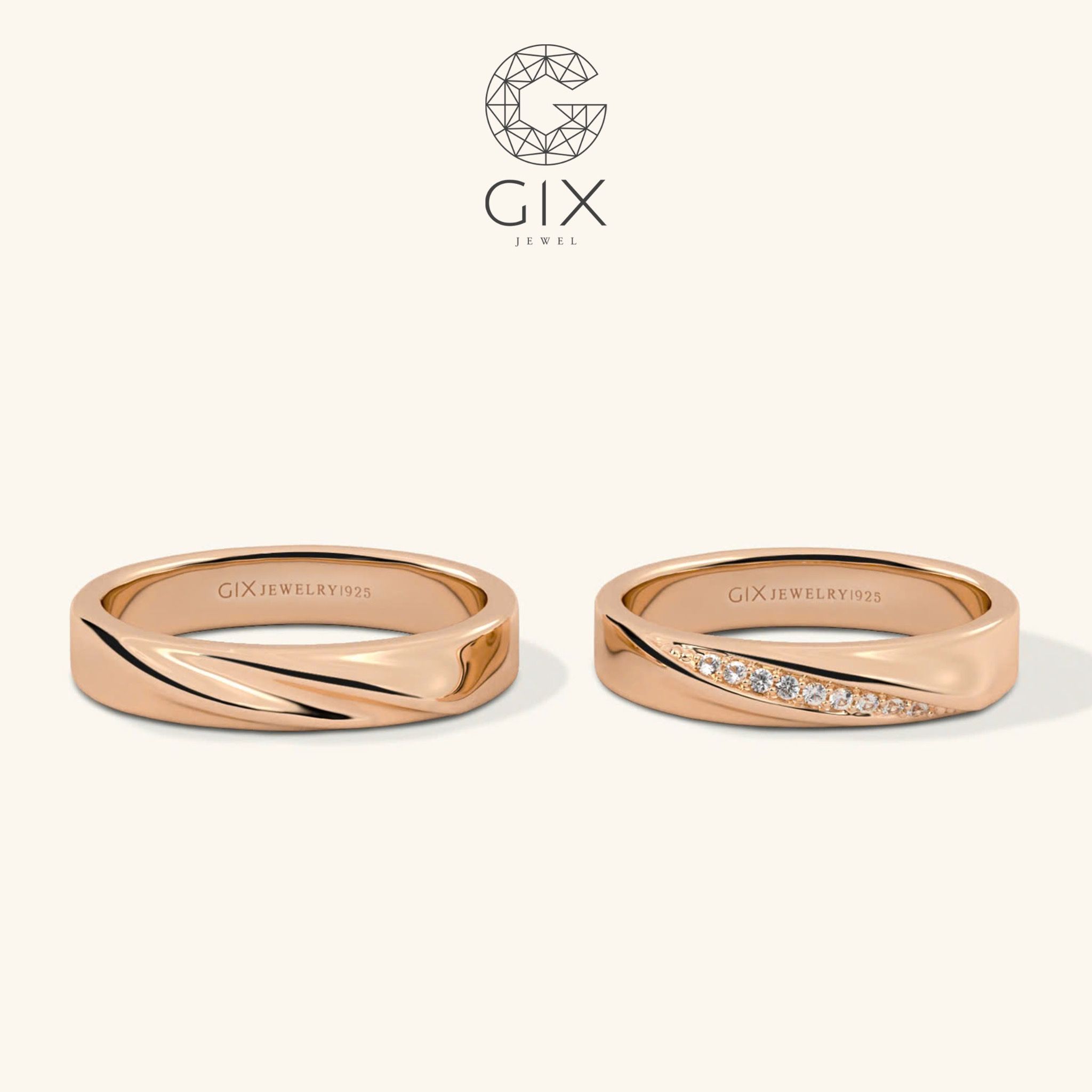 Nhẫn cưới vàng tây 18k đẹp thiết kế vô cực đính kim cương nhân tạo Gix Jewel