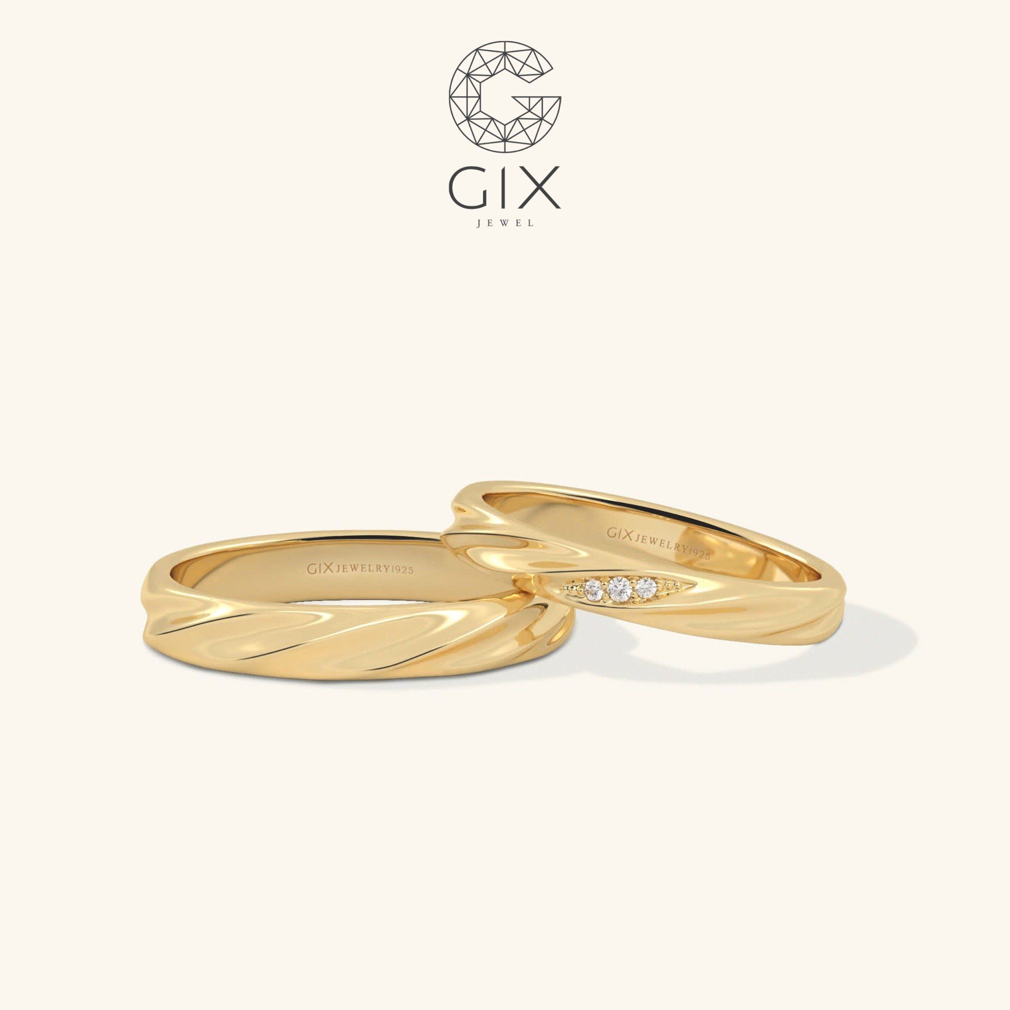 Nhẫn cưới thiết kế riêng đính kim cương vàng trắng 18k hiện đại Gix Jewel