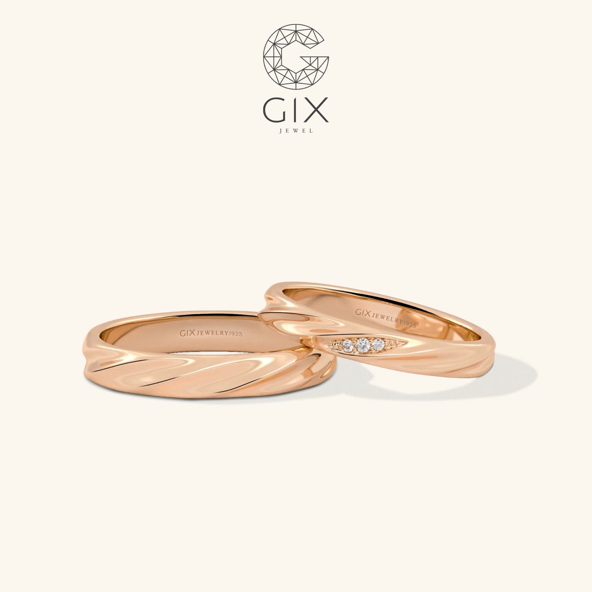 Nhẫn cưới thiết kế riêng đính kim cương vàng trắng 18k hiện đại Gix Jewel