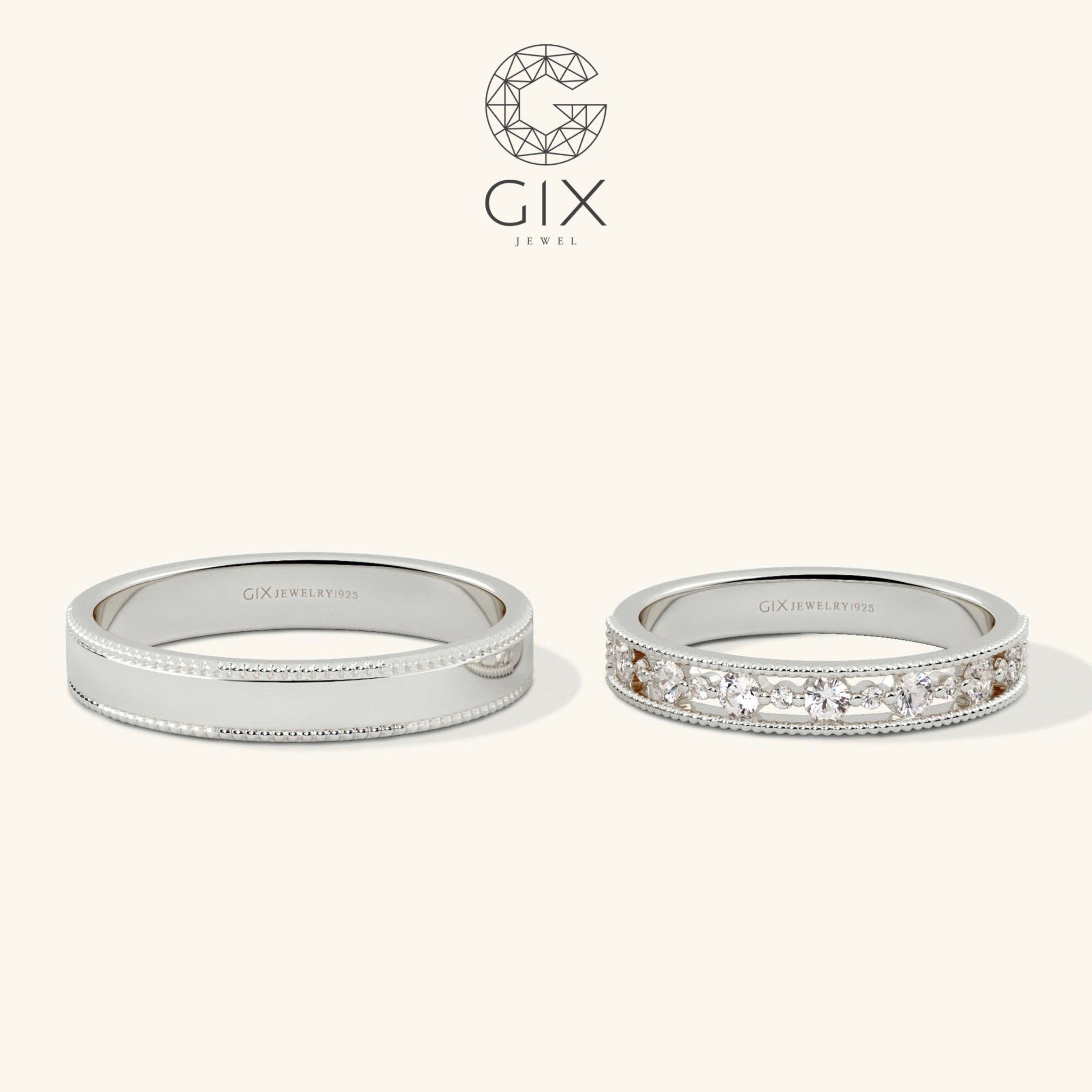 Nhẫn cưới vàng tây 610 đính đá Moissanite Gix Jewel - GCR25050098