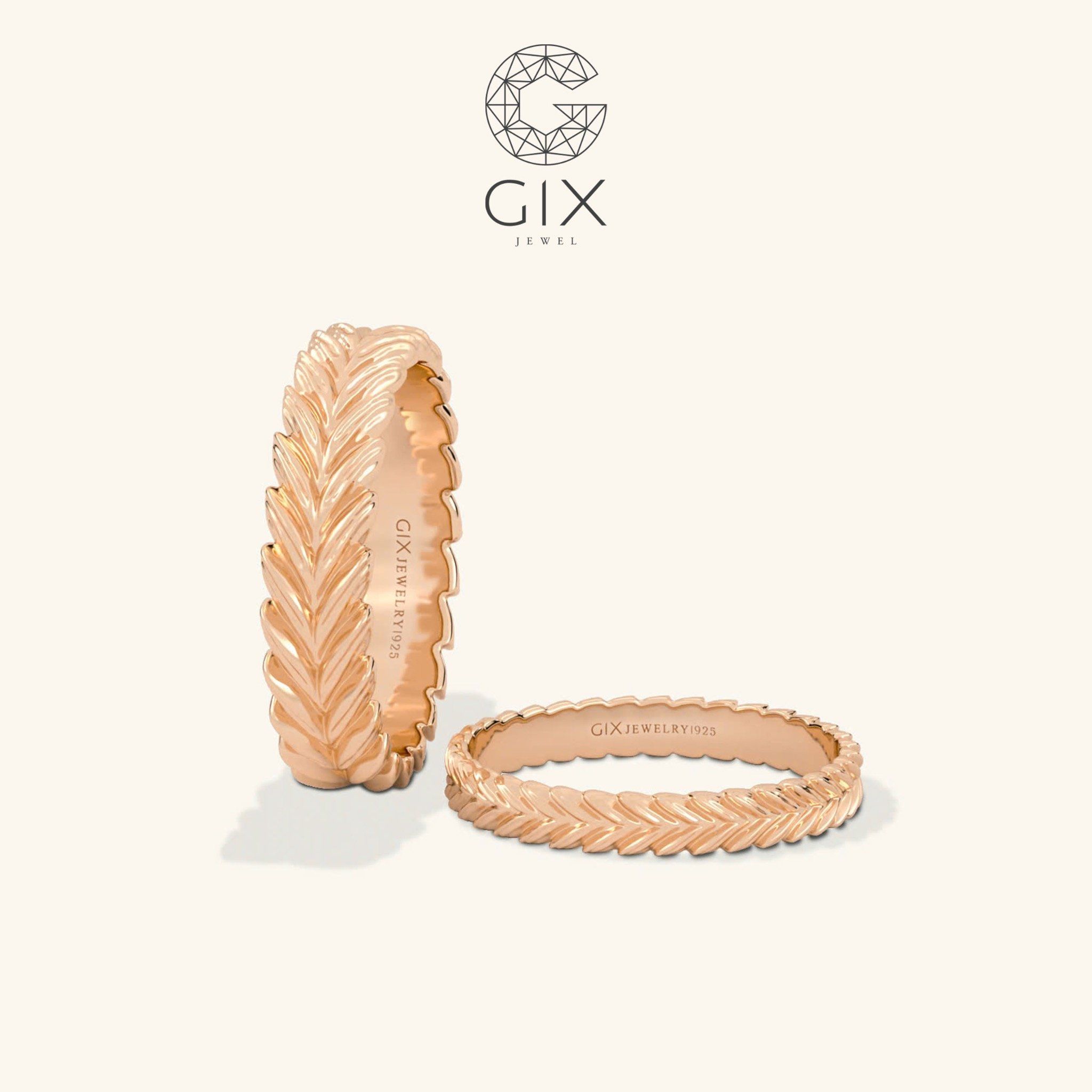 Nhẫn cưới trơn vàng 10k khắc hoa văn Gix Jewelry - GCR25050089
