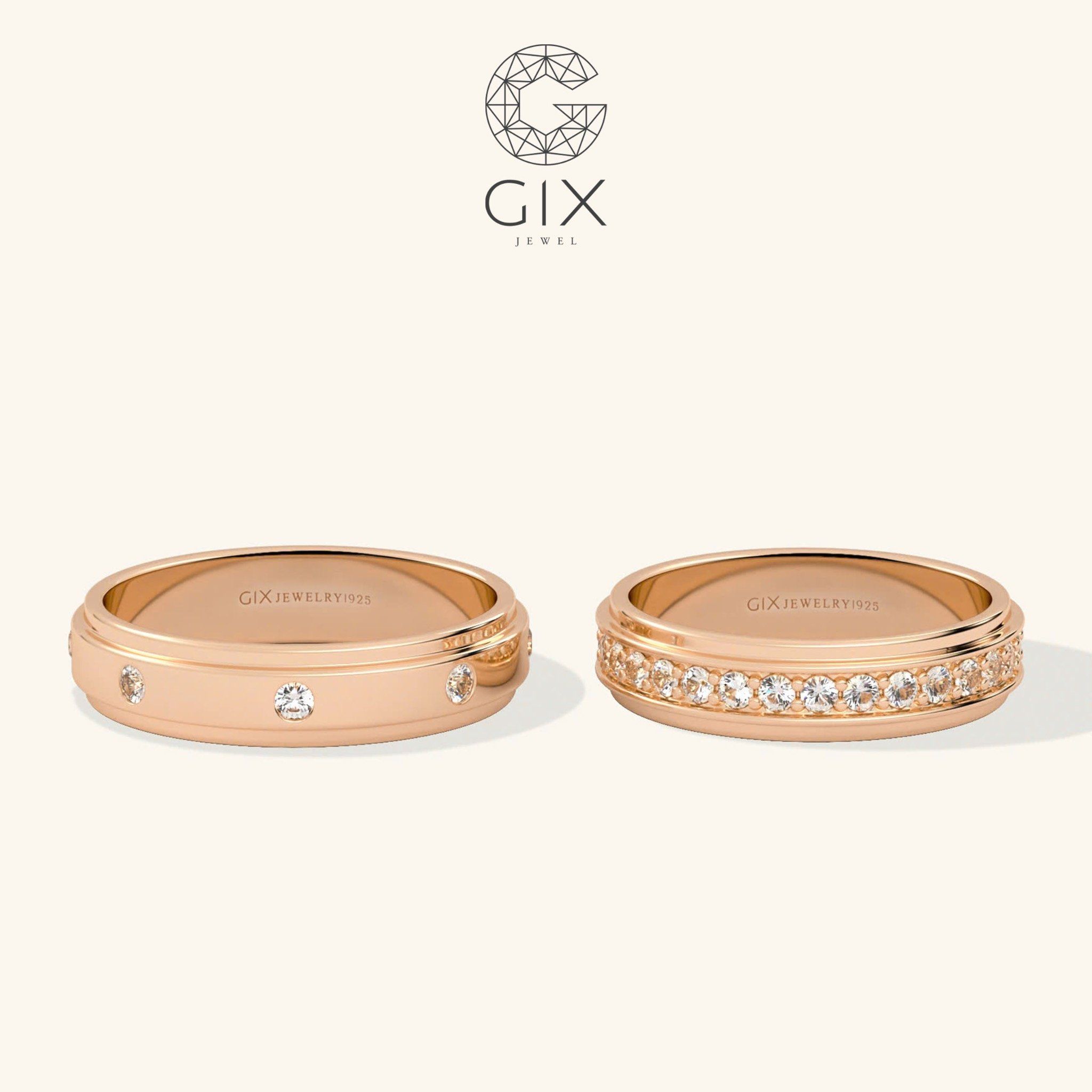 Nhẫn cưới vàng 610 đính kim cương khắc tên Gix Jewel - GCR25050099