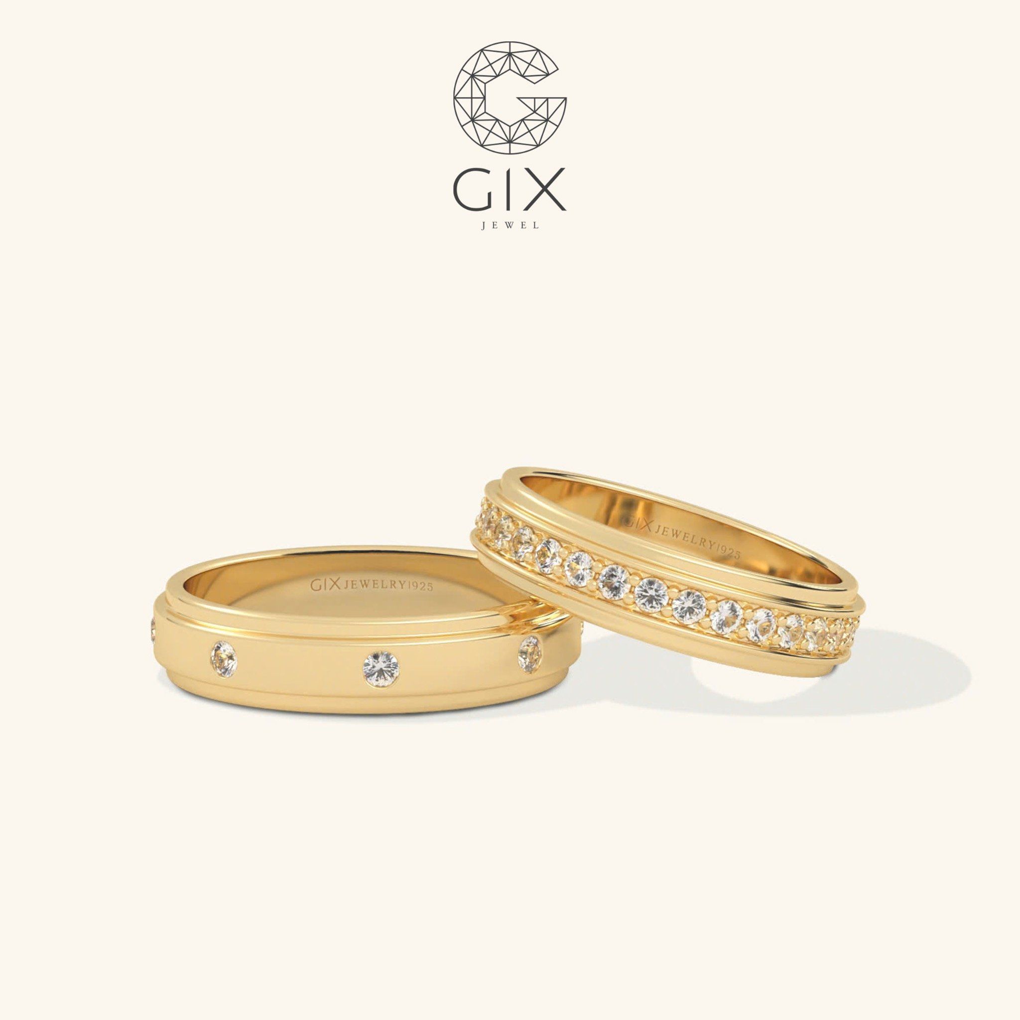Nhẫn cưới vàng 610 đính kim cương khắc tên Gix Jewel - GCR25050099
