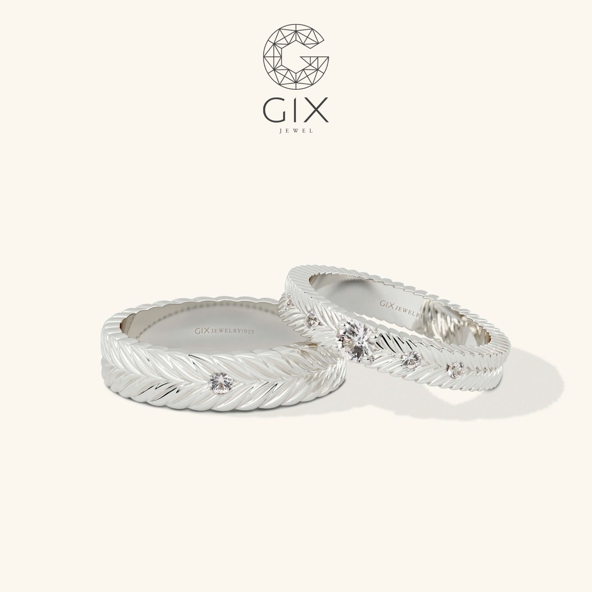 Nhẫn đôi bạc bản vuông mạ vàng khắc hoa văn Gix Jewel - GCR25050088