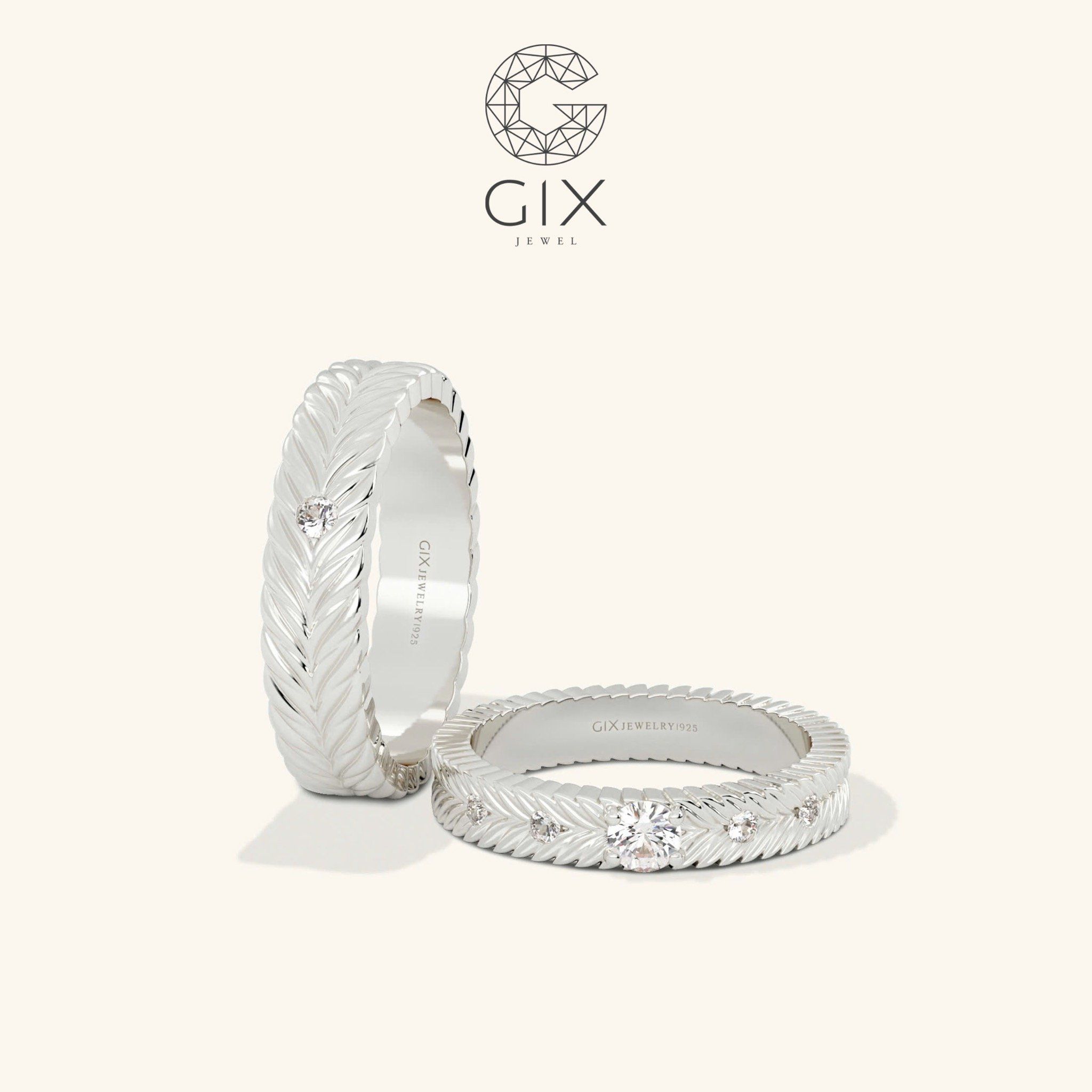 Nhẫn cưới vàng tây 610 bản vuông khắc hoa văn đẹp Gix Jewel - GCR25050088