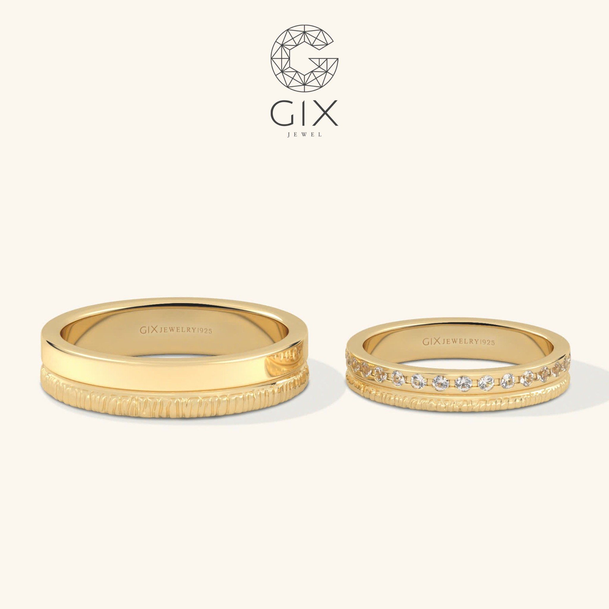 Nhẫn cặp bạc đẹp đính đá khắc hoa văn Gix Jewel - GCR25050095