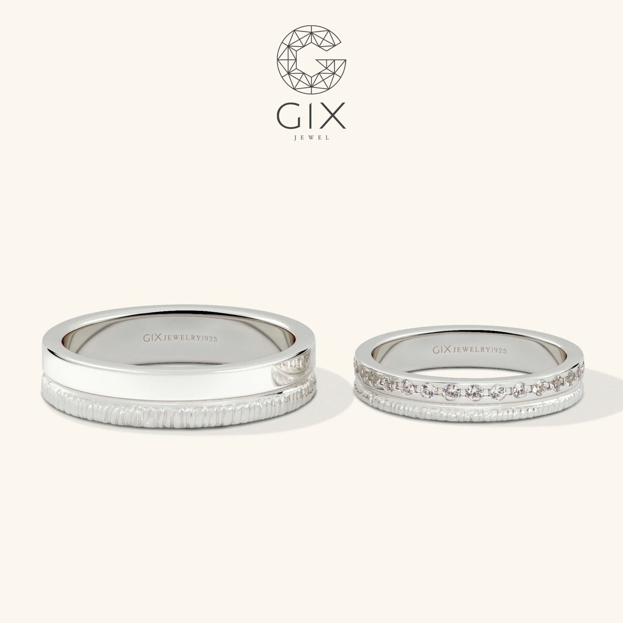 Nhẫn cặp bạc đẹp đính đá khắc hoa văn Gix Jewel - GCR25050095