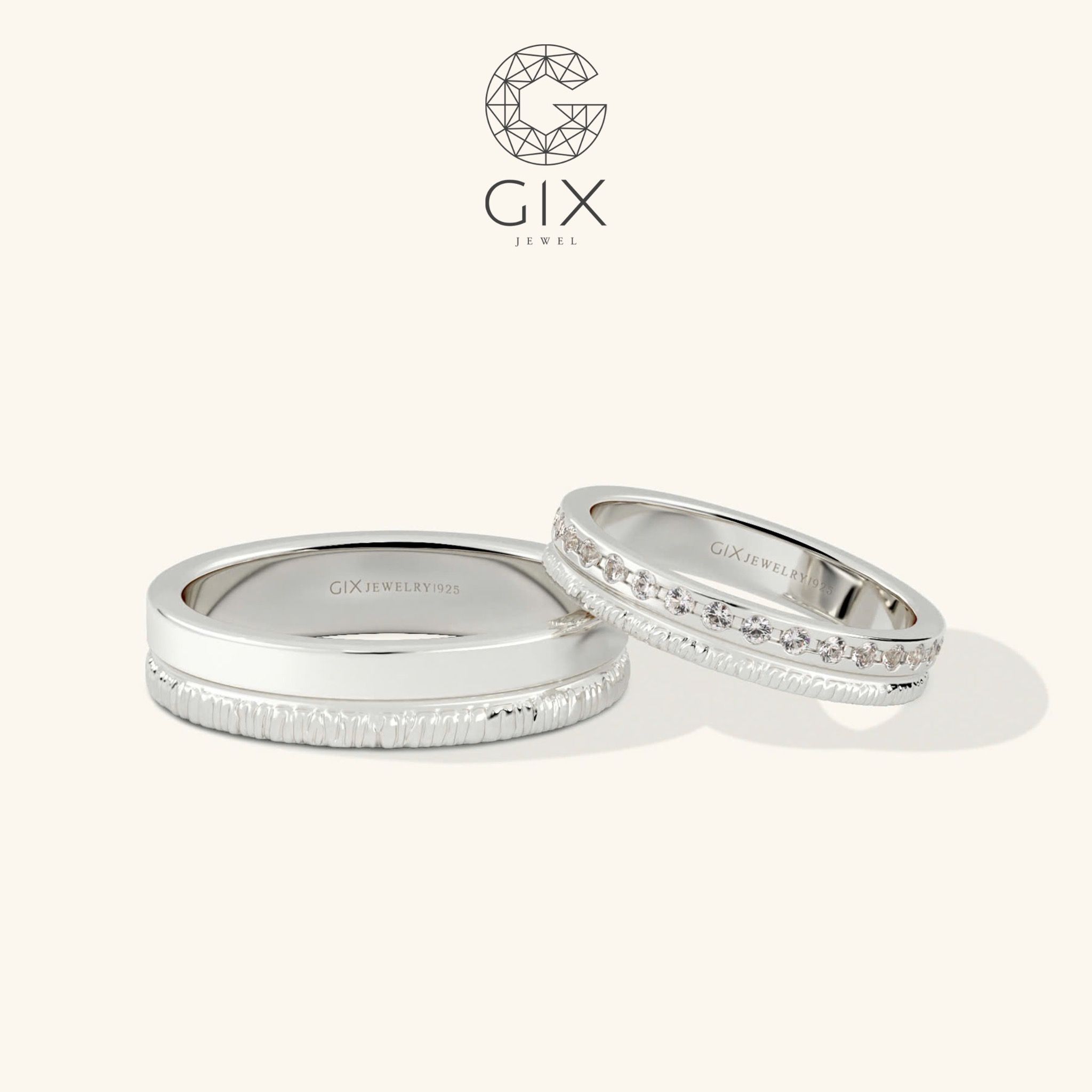 Nhẫn cặp bạc đẹp đính đá khắc hoa văn Gix Jewel - GCR25050095