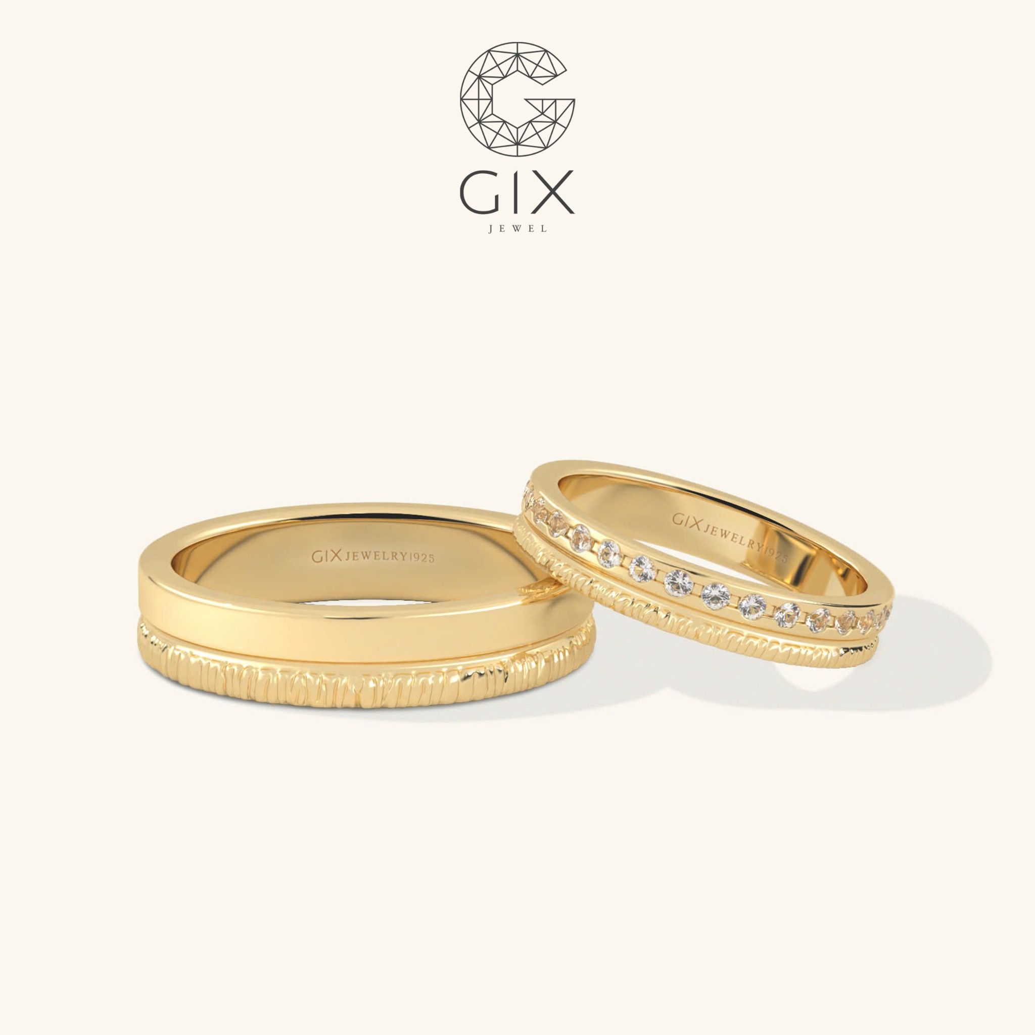 Nhẫn cặp bạc đẹp đính đá khắc hoa văn Gix Jewel - GCR25050095