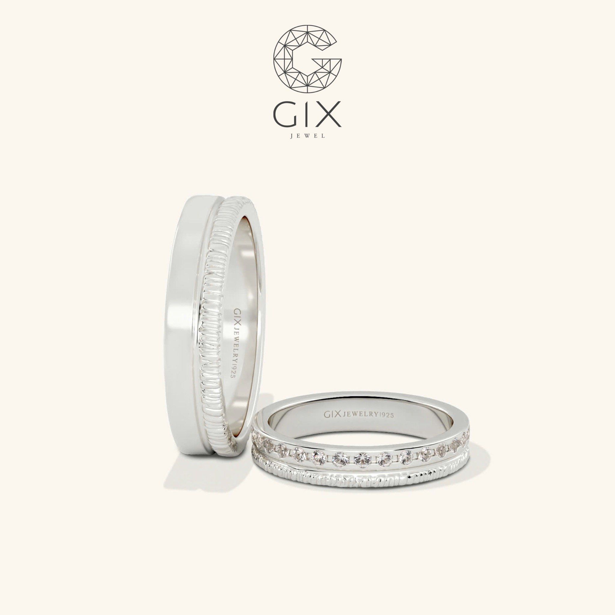 Nhẫn cưới vàng 610 bản to đẹp khắc hoa văn Gix Jewel - GCR25050095