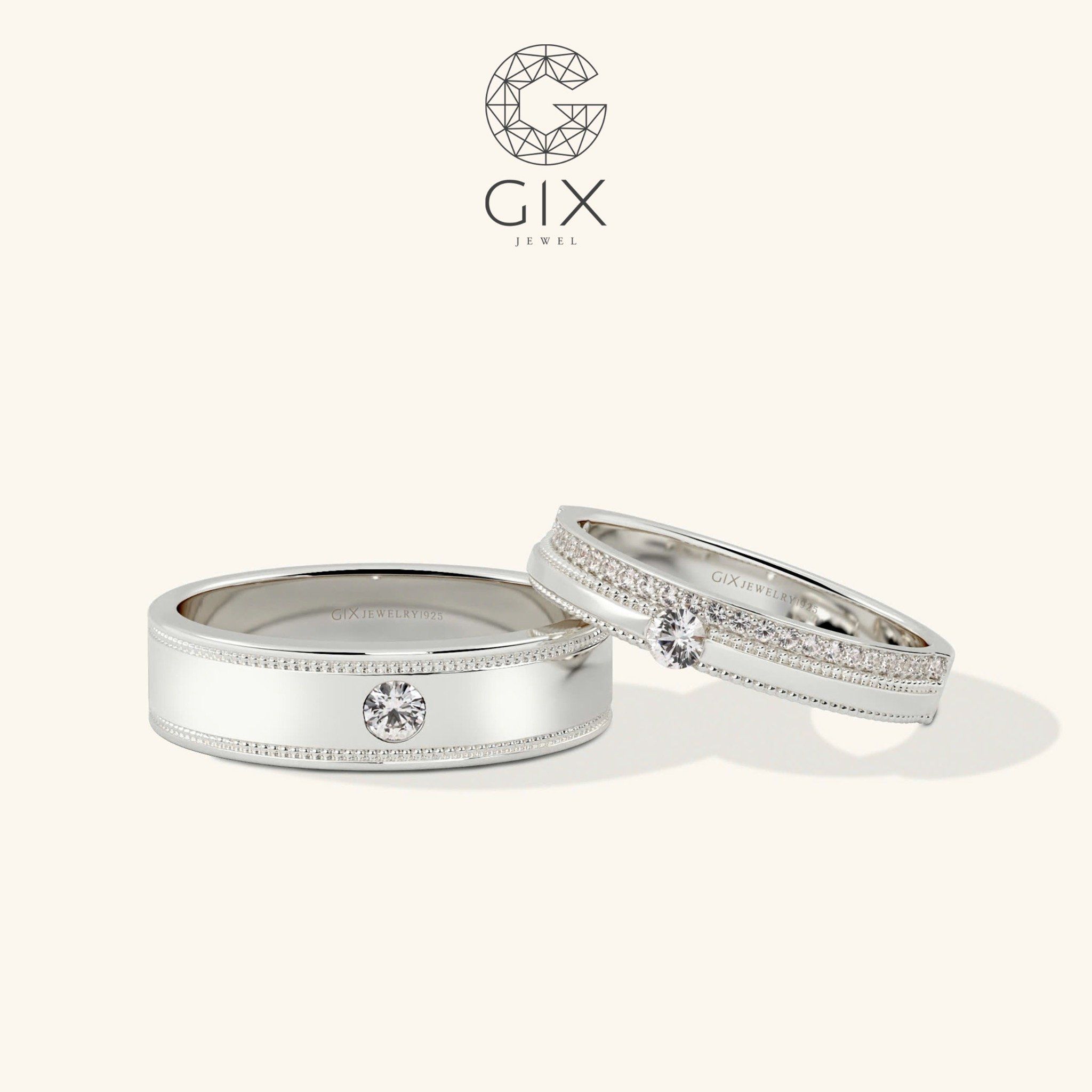 Nhẫn cưới vàng tây 610 đẹp đính kim cương Gix Jewel- GCR25050096