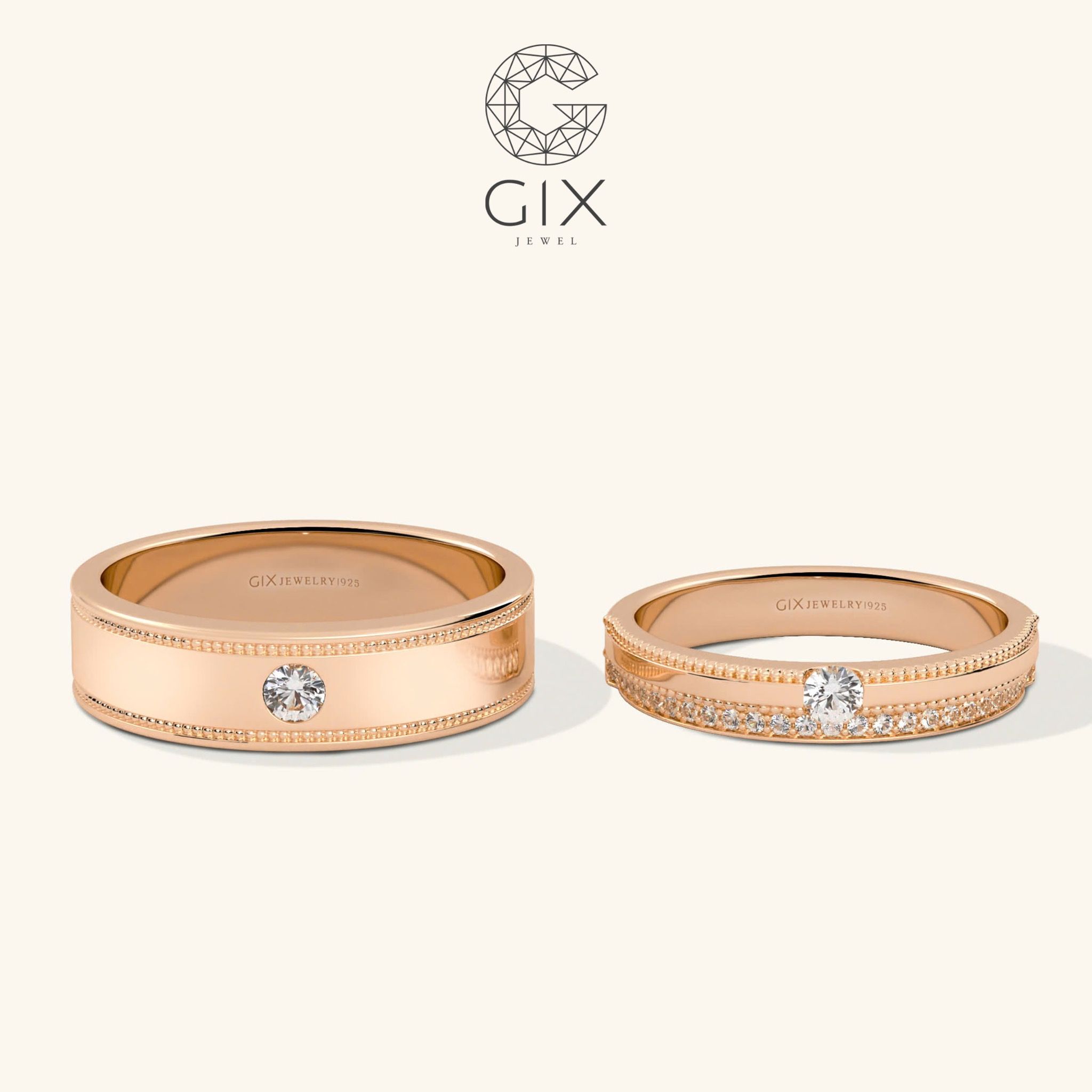 Nhẫn cưới vàng ý trắng 18k đẹp luxury đính kim cương cao cấp Gix Jewelry