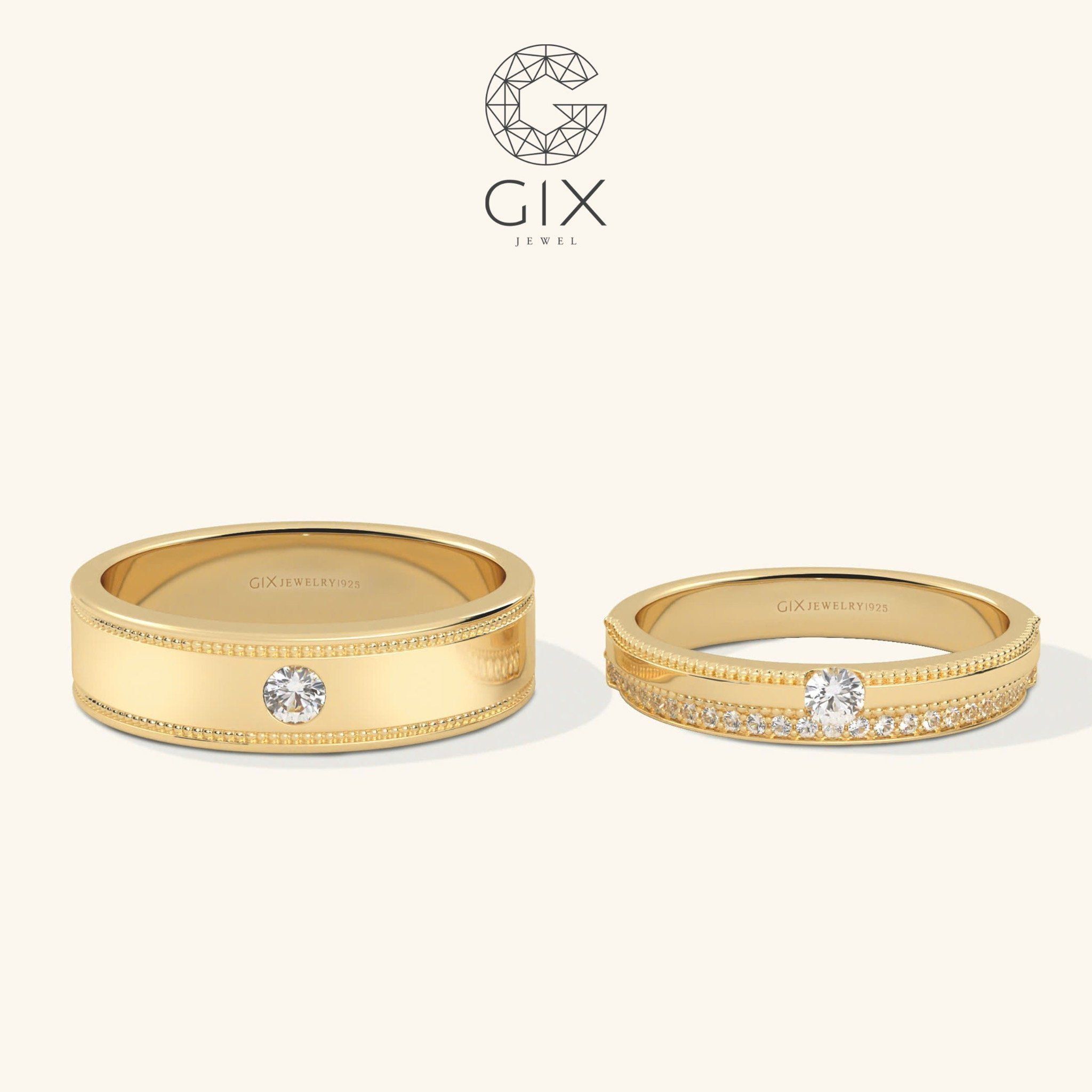 Nhẫn cưới vàng tây 10k đẹp đính kim cương Gix Jewel - GCR25050096