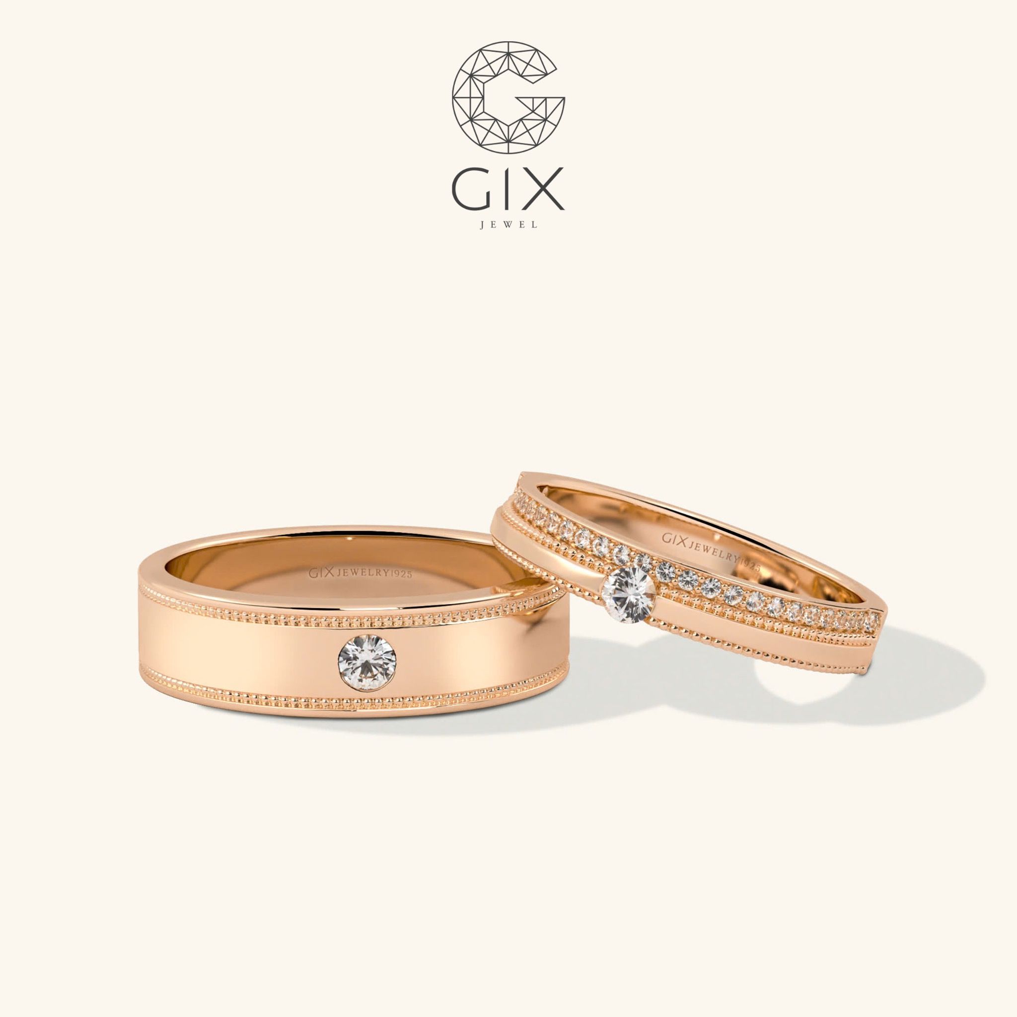 Nhẫn cưới vàng ý trắng 18k đẹp luxury đính kim cương cao cấp Gix Jewelry