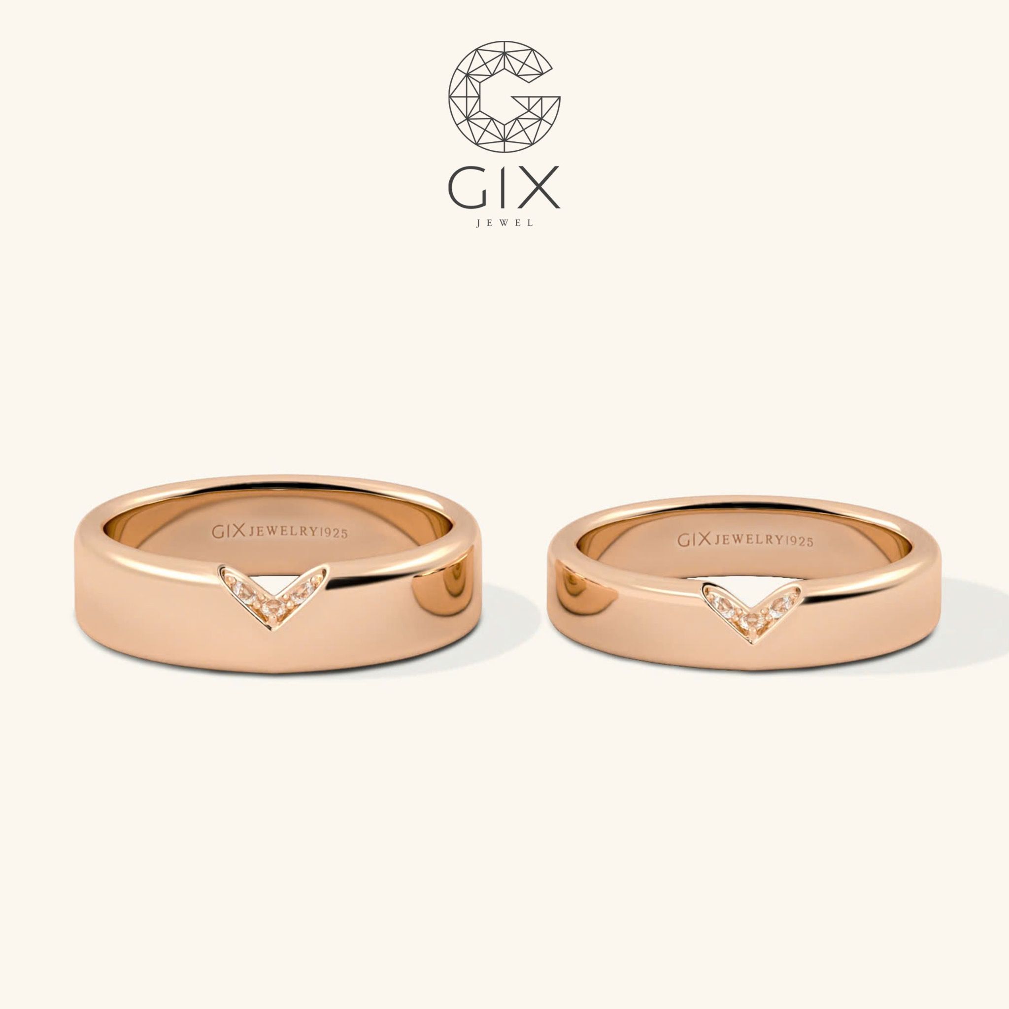 Nhẫn cưới trái tim vàng 18k thiết kế đẹp kim cương cao cấp sang trọng Gix Jewelry
