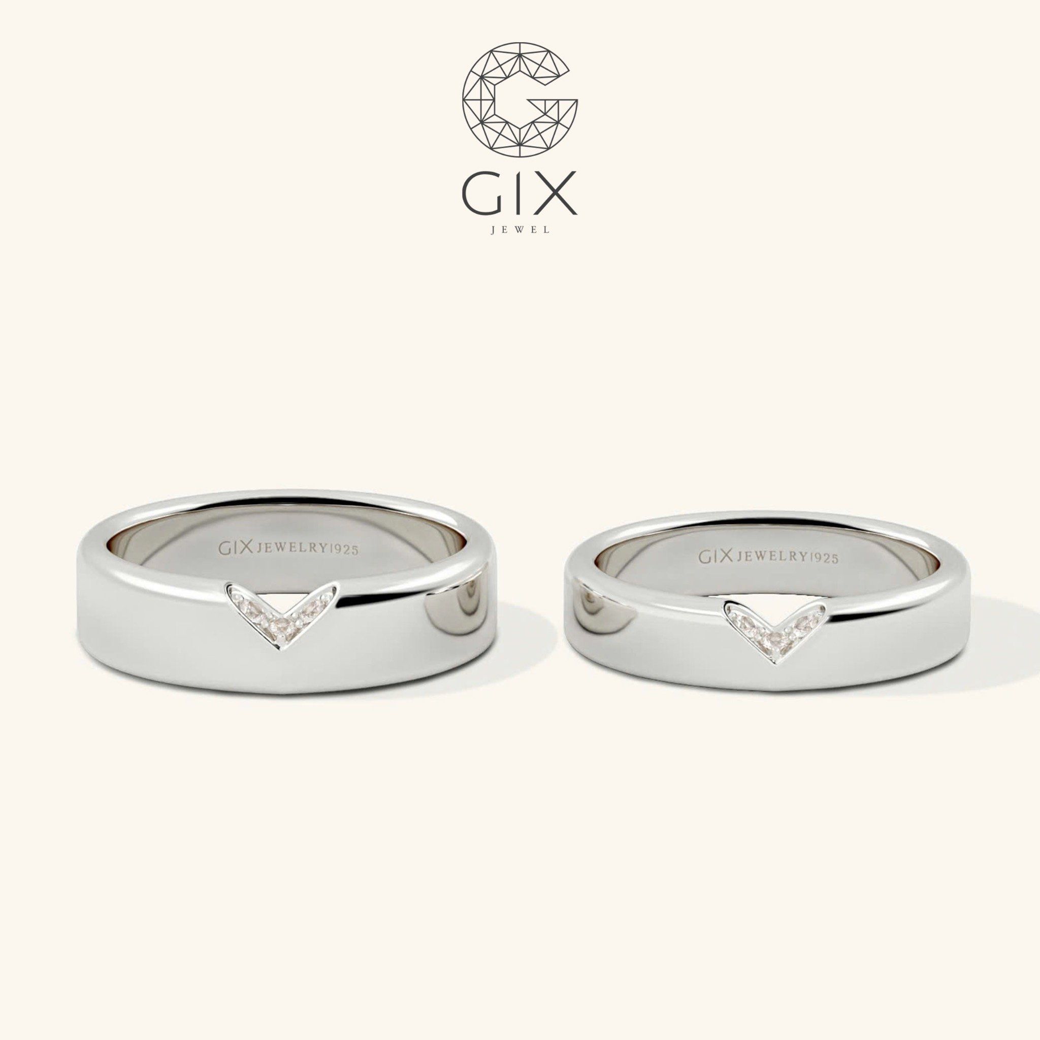 Nhẫn cưới trái tim vàng 610 đính đá Gix Jewel - GCR25050087