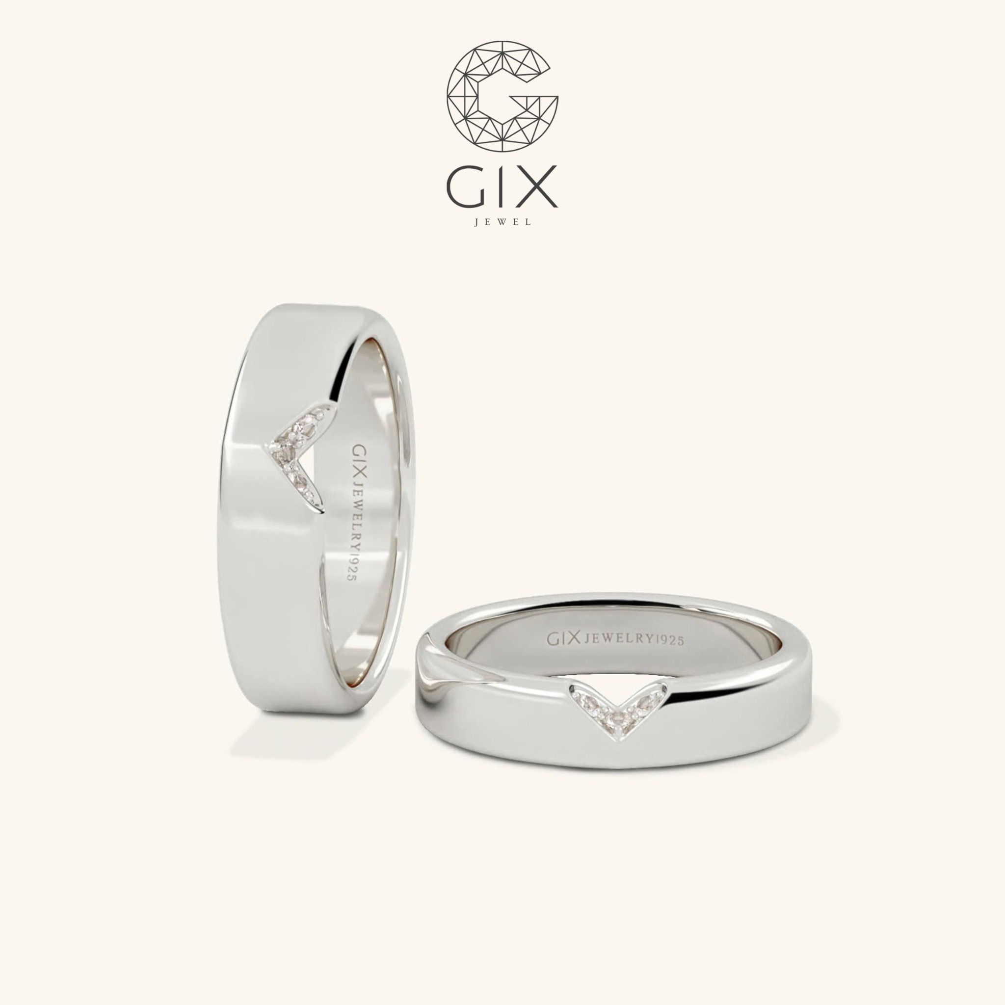 Nhẫn cưới trái tim vàng 610 đính đá Gix Jewel - GCR25050087