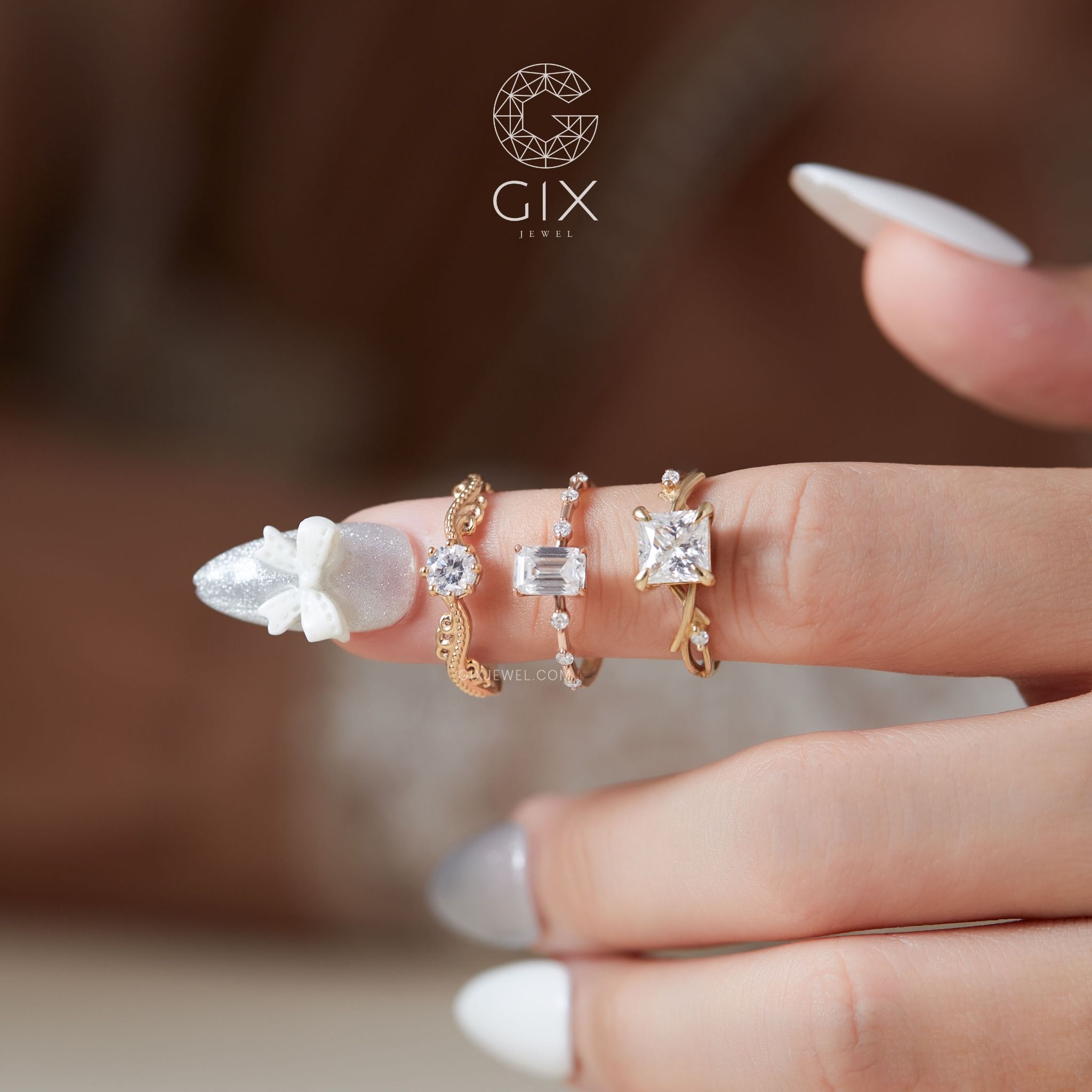 Nhẫn đính kim cương nữ infinity love vàng trắng 18k bạch kim siêu đẹp Gixjewel