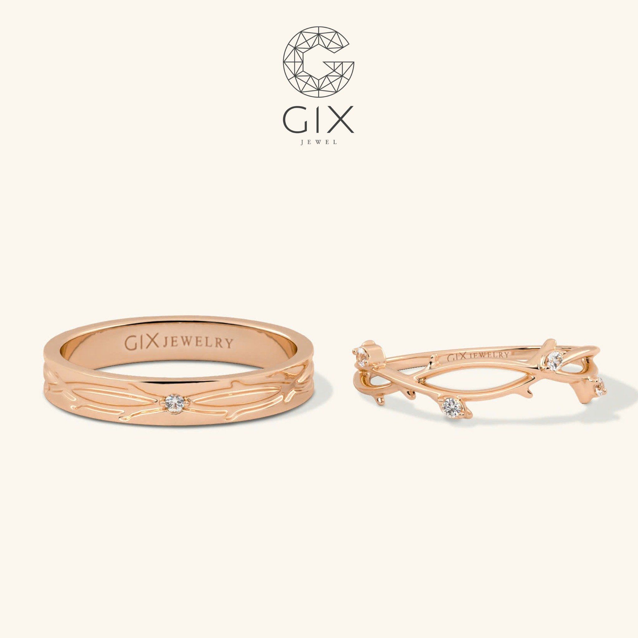 Nhẫn Cưới Vàng 18k Thiết Kế Hoa Văn Đai Cành Gix - GCR25050001