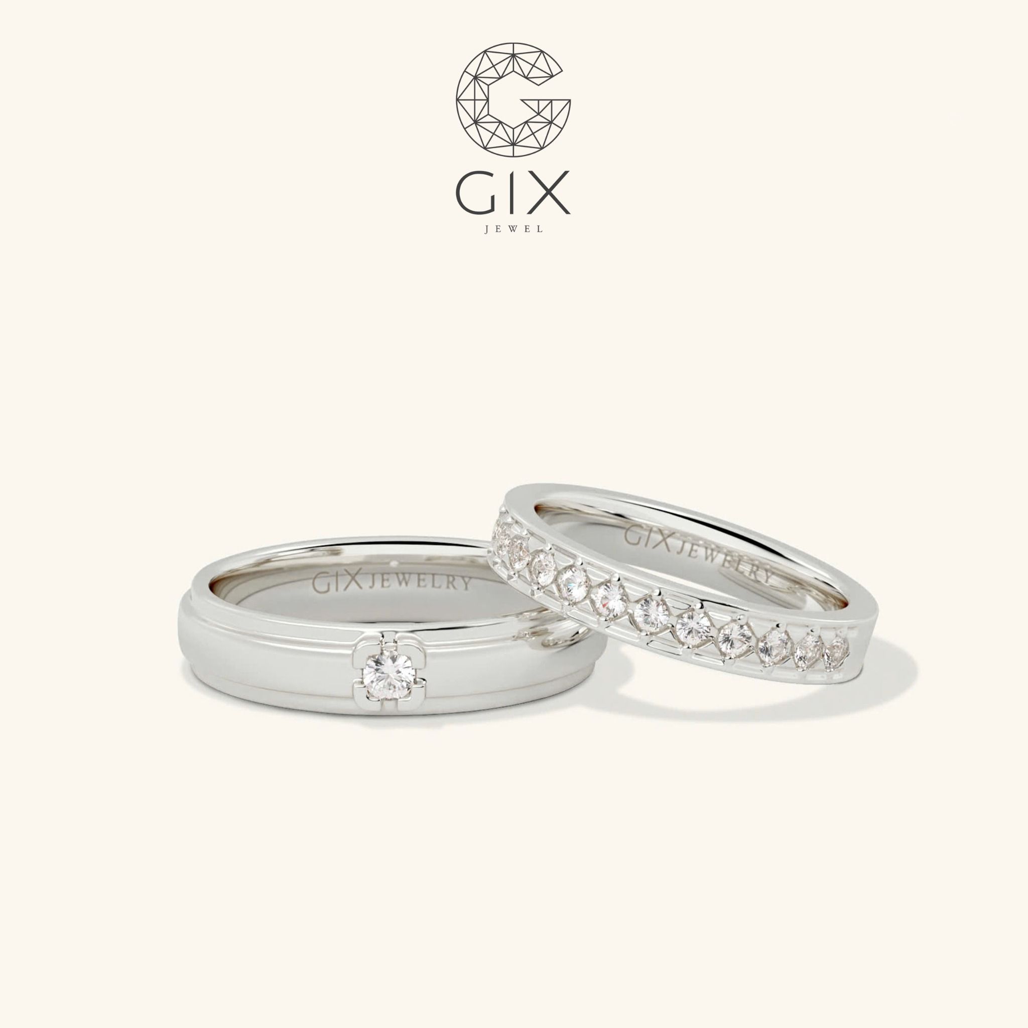 Nhẫn Cặp Đính Kim Cương Moissanite Cao Cấp Gix Jewel - GCR25050005