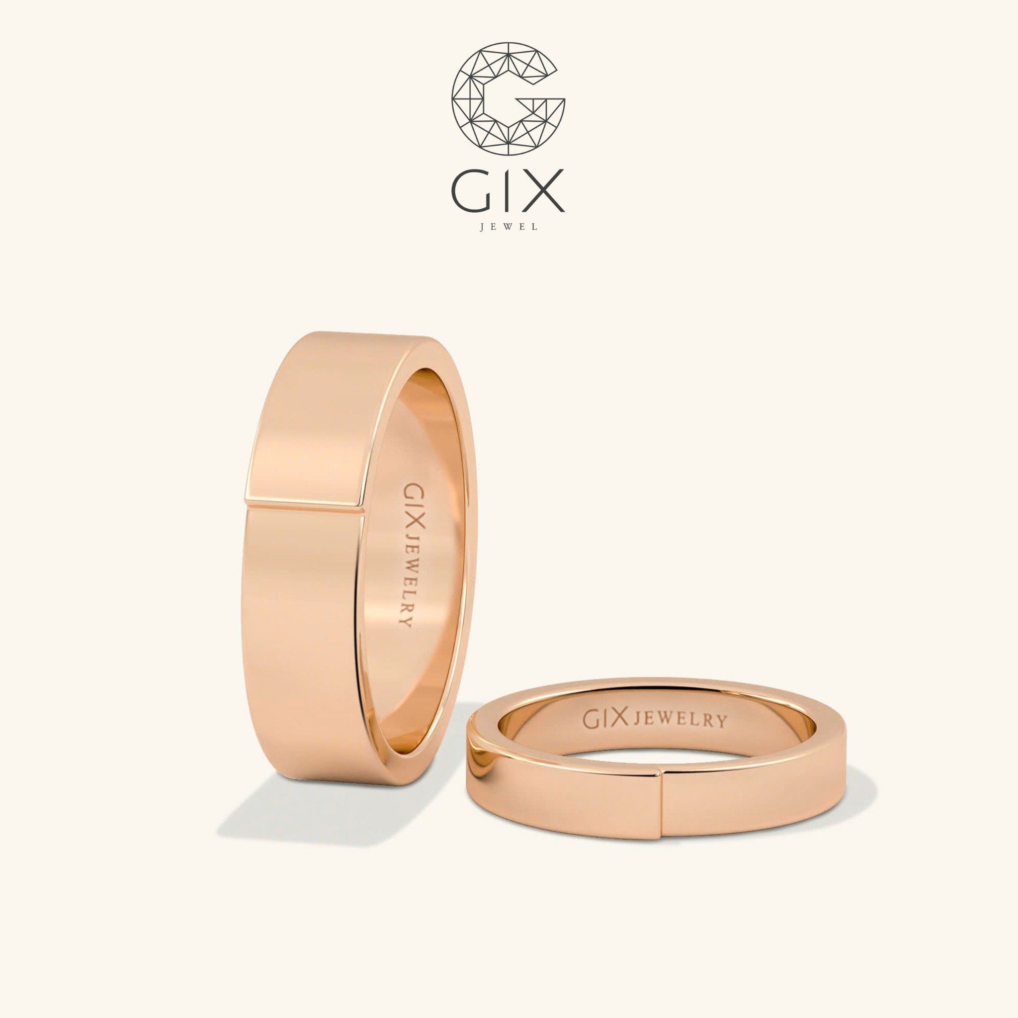 Nhẫn Cưới Vàng Tây 18K Truyền Thống Khắc Chữ Gix - GCR25050006