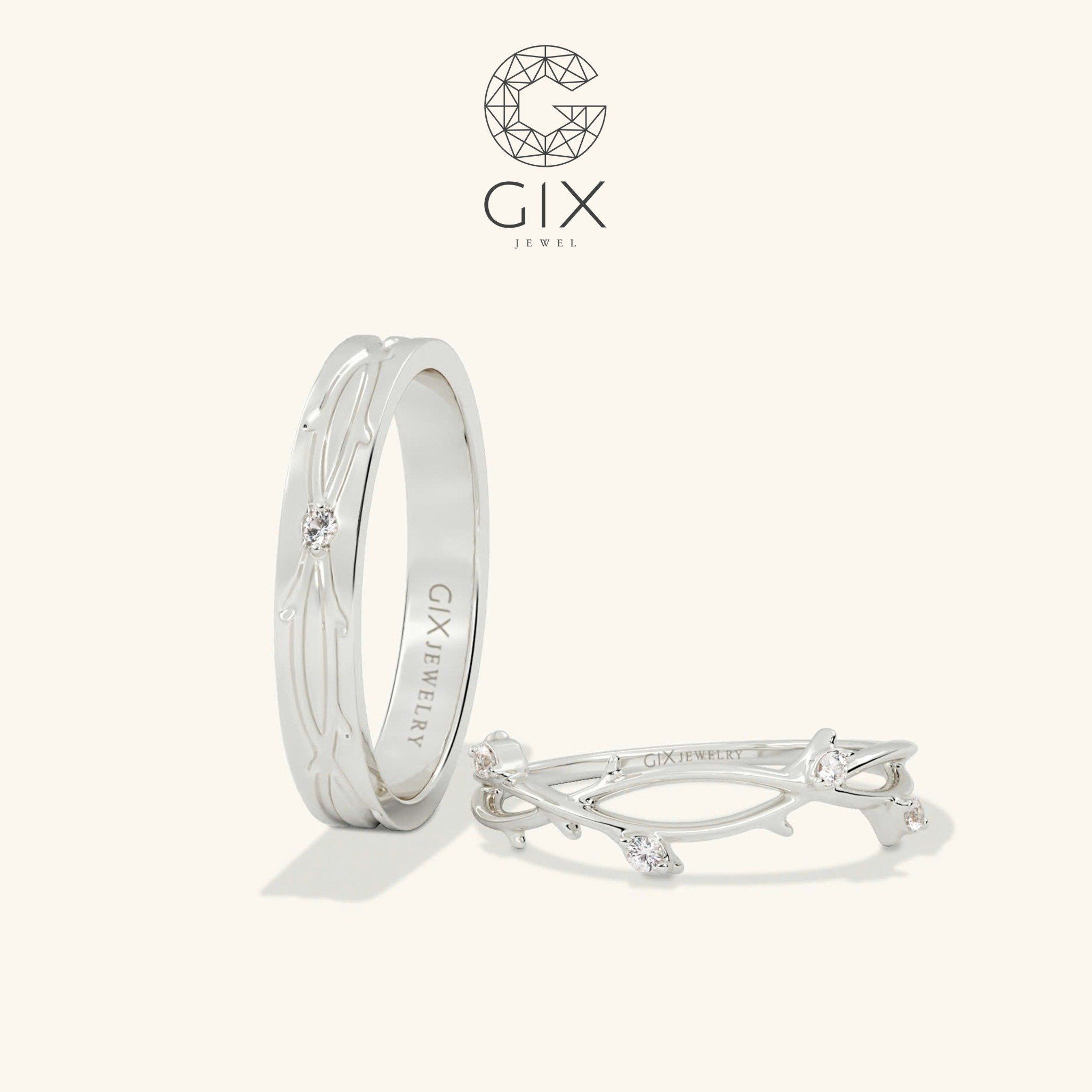 Nhẫn Cưới Vàng 18k Thiết Kế Hoa Văn Đai Cành Gix - GCR25050001