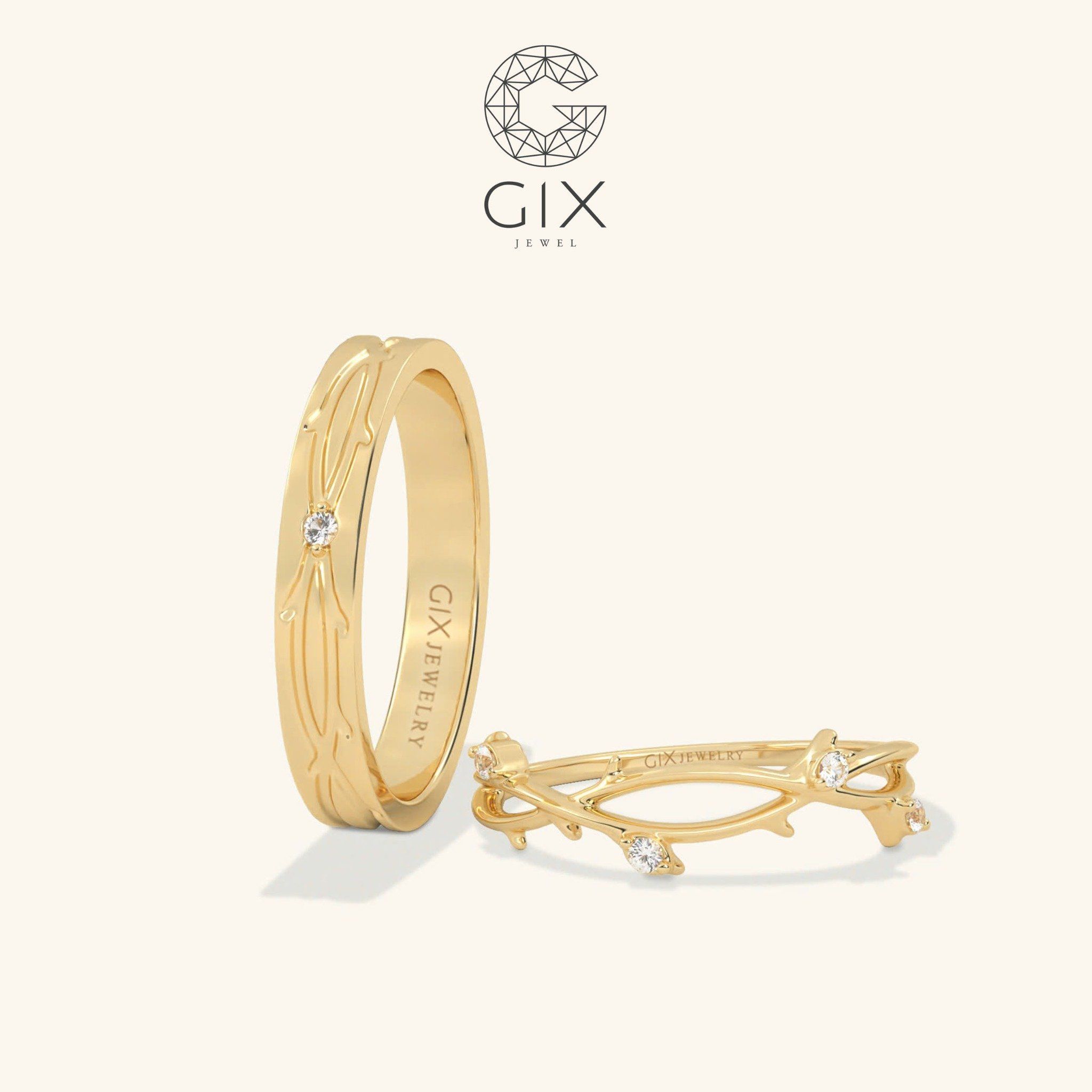 Nhẫn Cưới Vàng 18k Thiết Kế Hoa Văn Đai Cành Gix - GCR25050001
