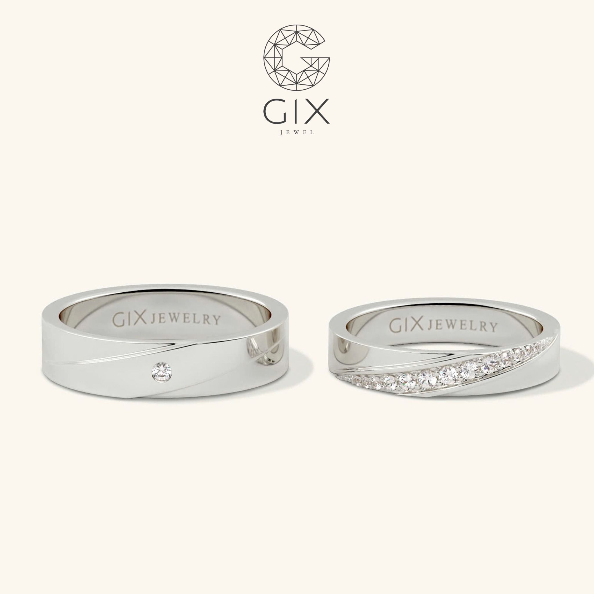 Nhẫn cưới vàng hồng rose gold đẹp sang trọng khắc vân tay đính đá Gix Jewel