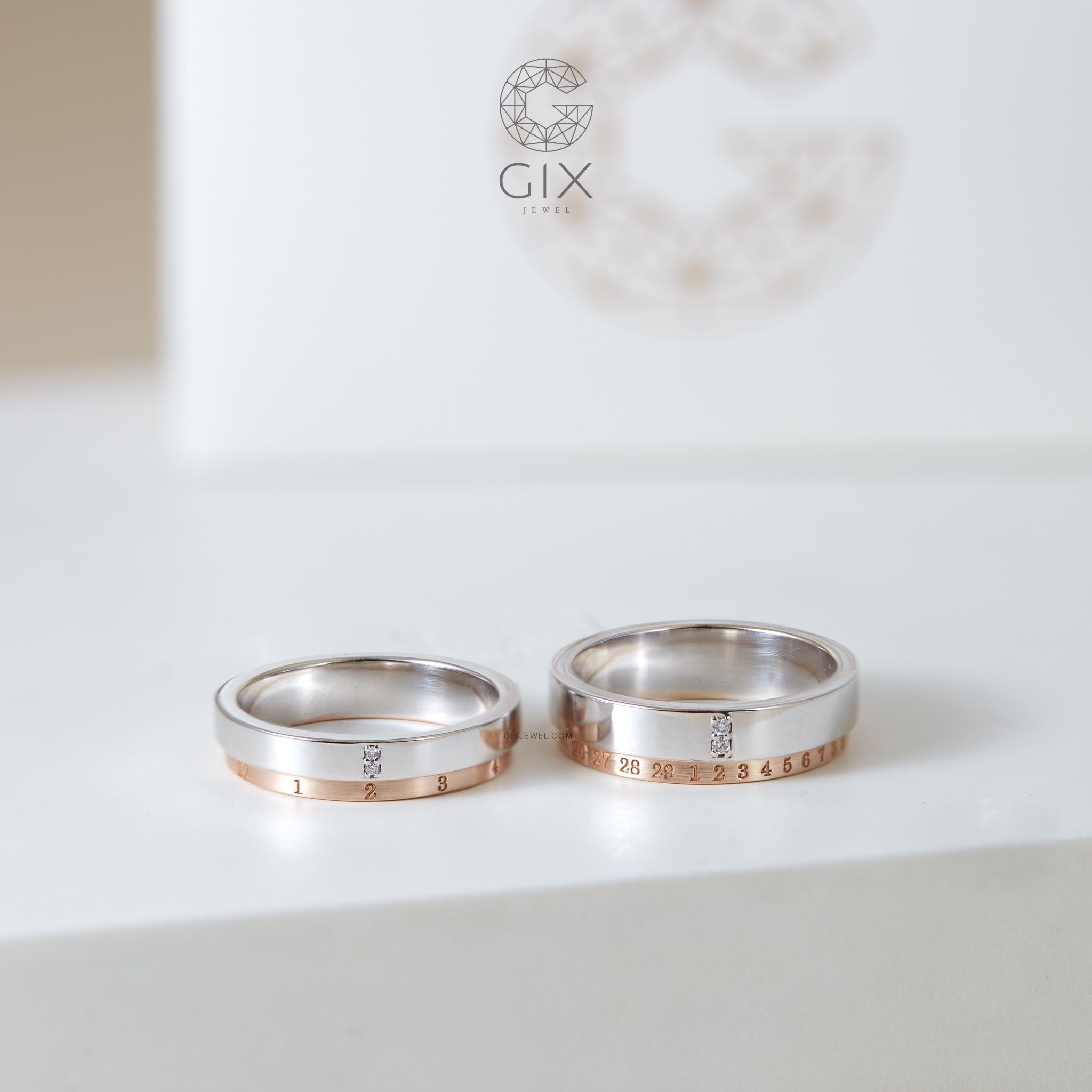 Nhẫn cưới Colore hai màu thiết kế đẹp vàng 18k khắc tên Gix Jewel