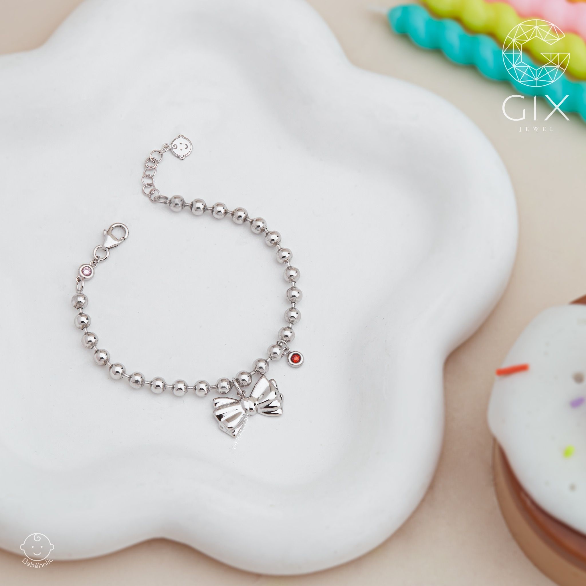 Lắc tay bạc cho bé đính đá hình chiếc nơ Gix Jewel TBBLT35
