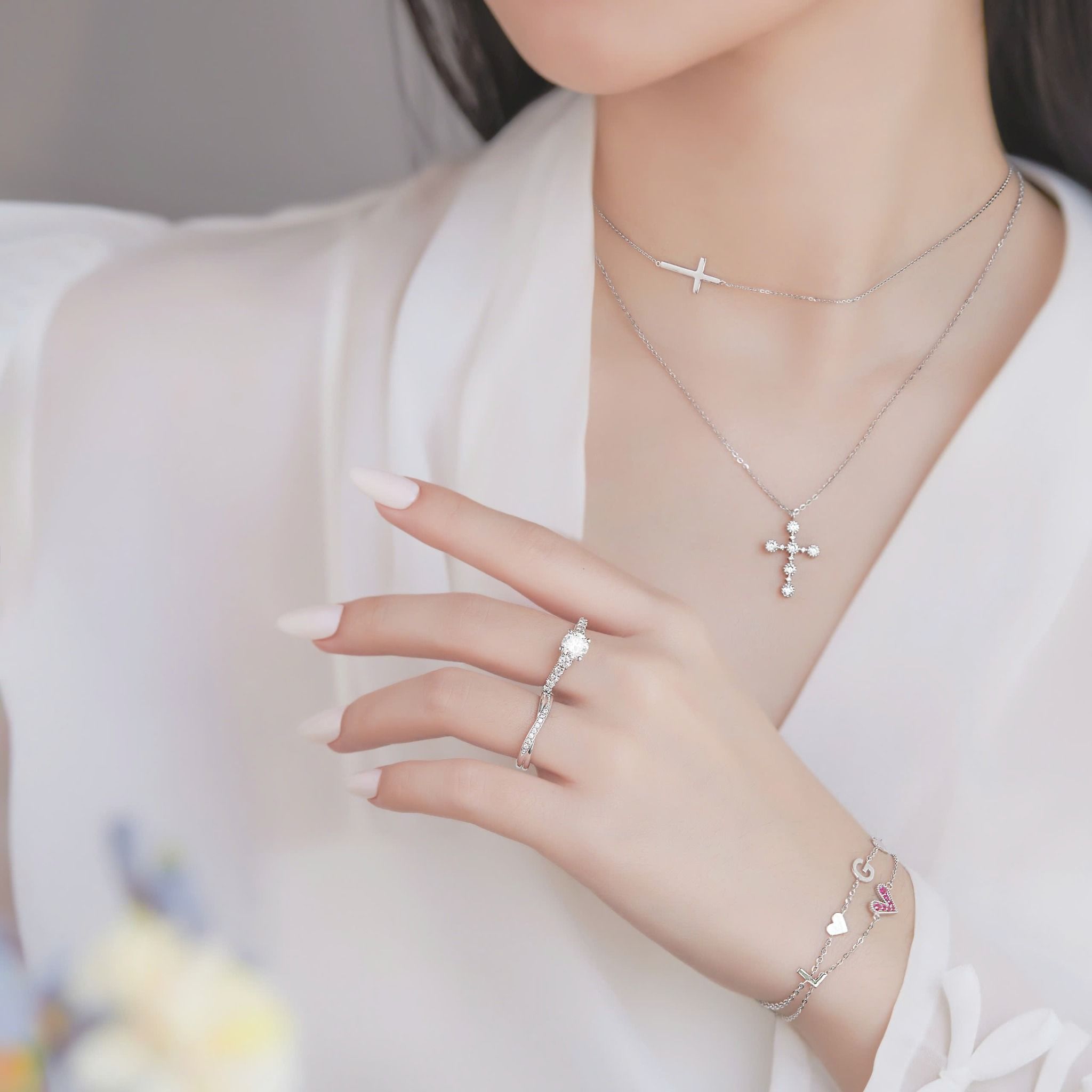 Nhẫn cầu hôn kim cương vàng trắng 18k đính moissanite Gix Jewelry