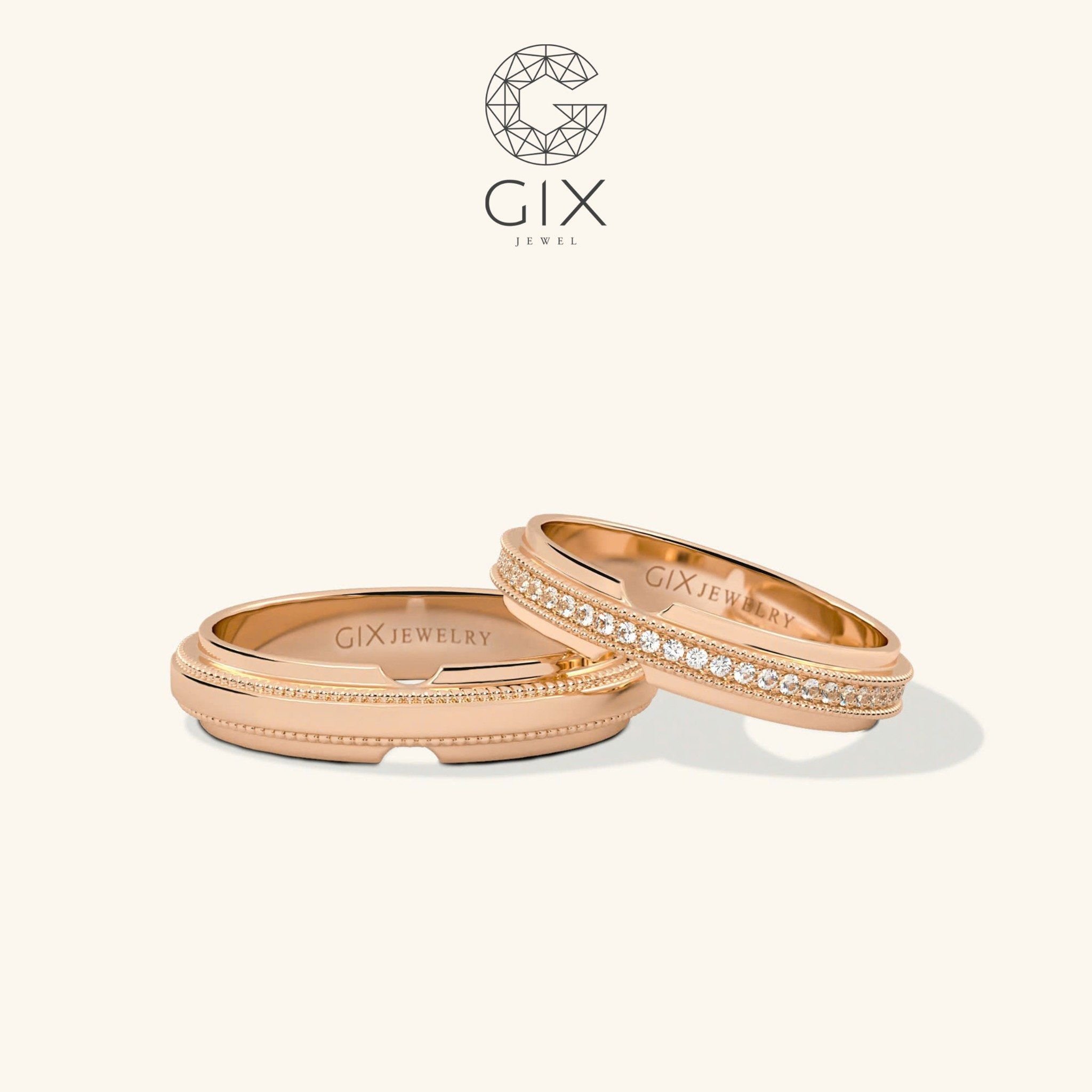 Nhẫn cưới kim cương vàng trắng rẻ đẹp thiết kế riêng dáng vô cực Gix Jewelry