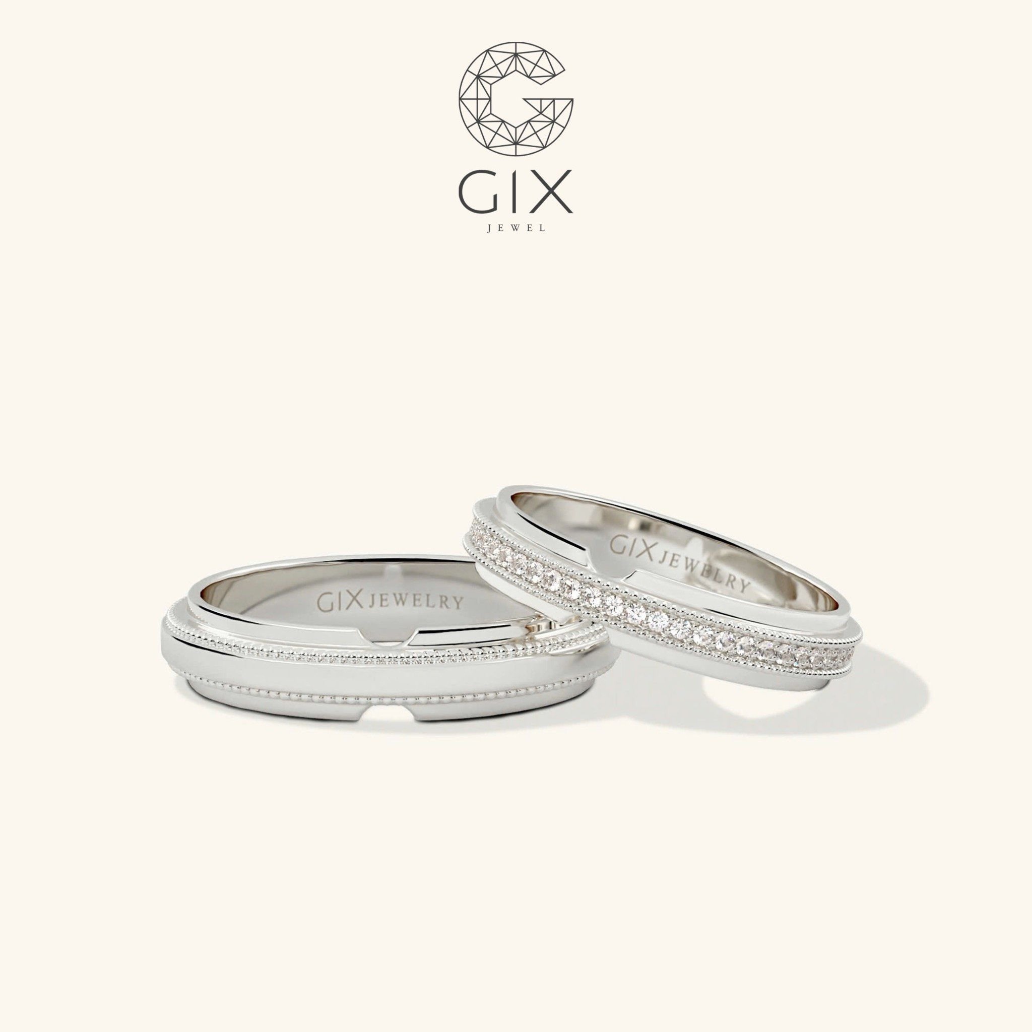 Nhẫn cưới kim cương vàng trắng rẻ đẹp thiết kế riêng dáng vô cực Gix Jewelry