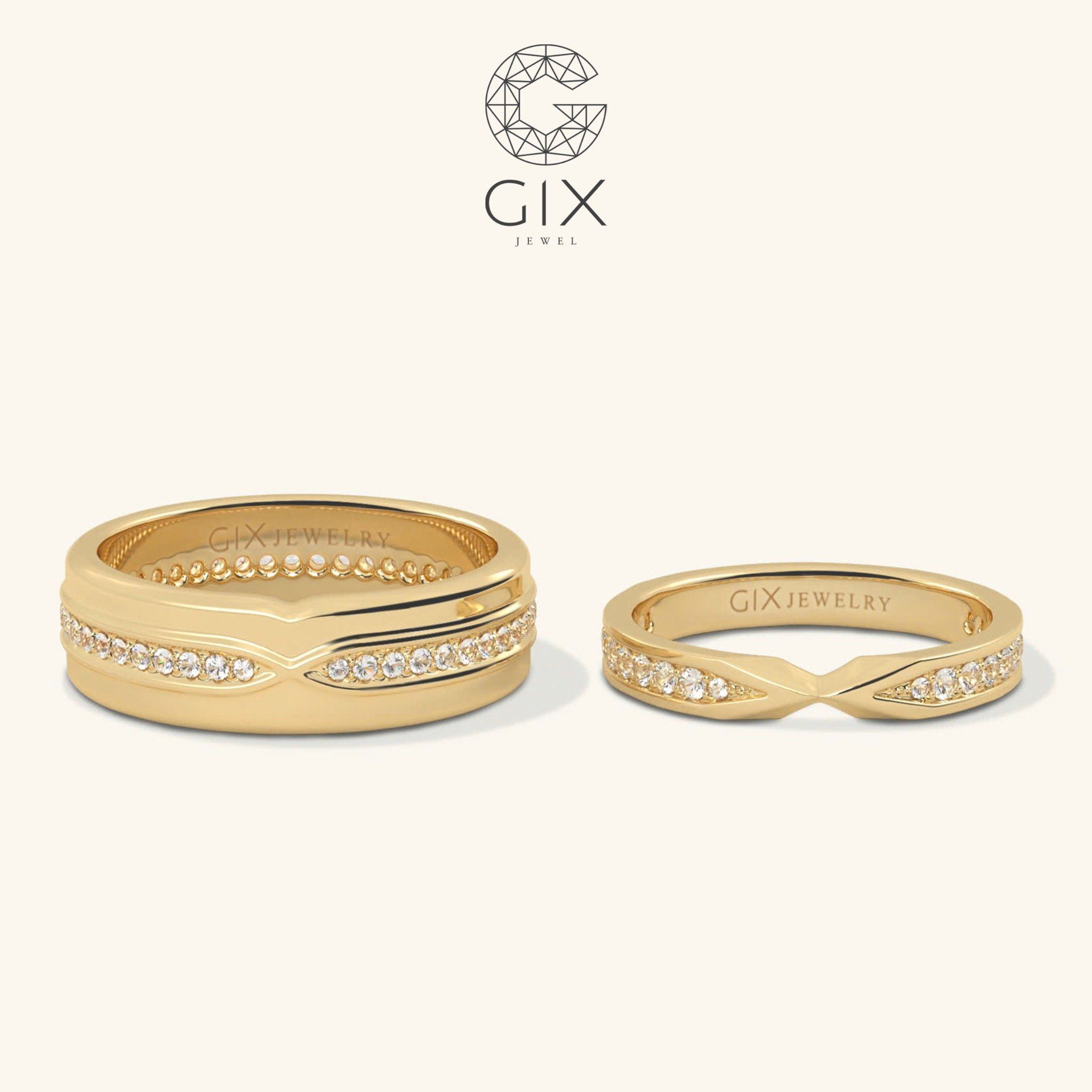 Cặp nhẫn cưới vàng 610 vô cực đính kim cương Gix Jewel - GCR25050063